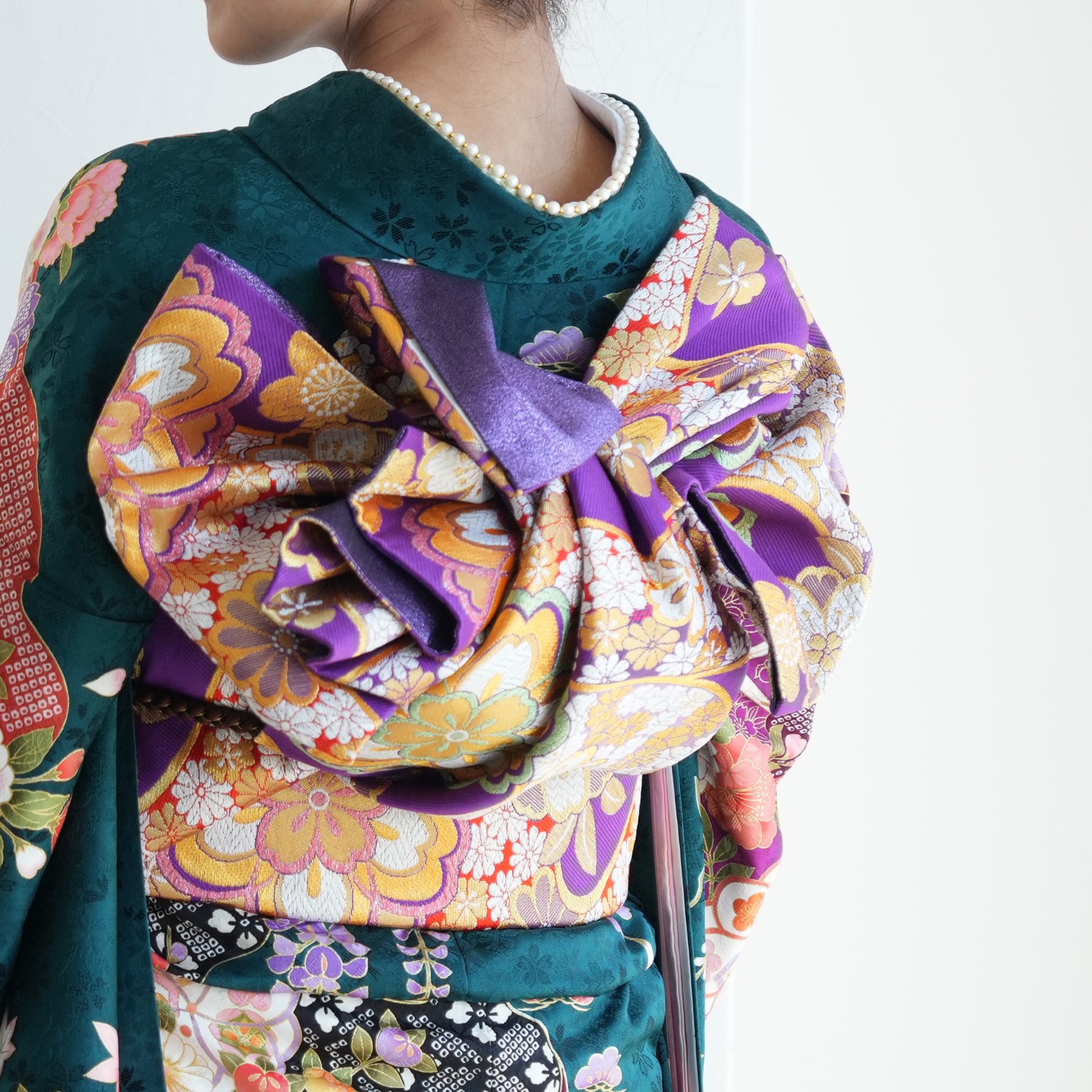 振袖　完全フルセット　24点　成人式　結婚式　前撮り　紫　金　緑　ラインストーン 振袖 完全フルセット 24点 成人式 結婚式 前撮り 紫 金 緑 ライン