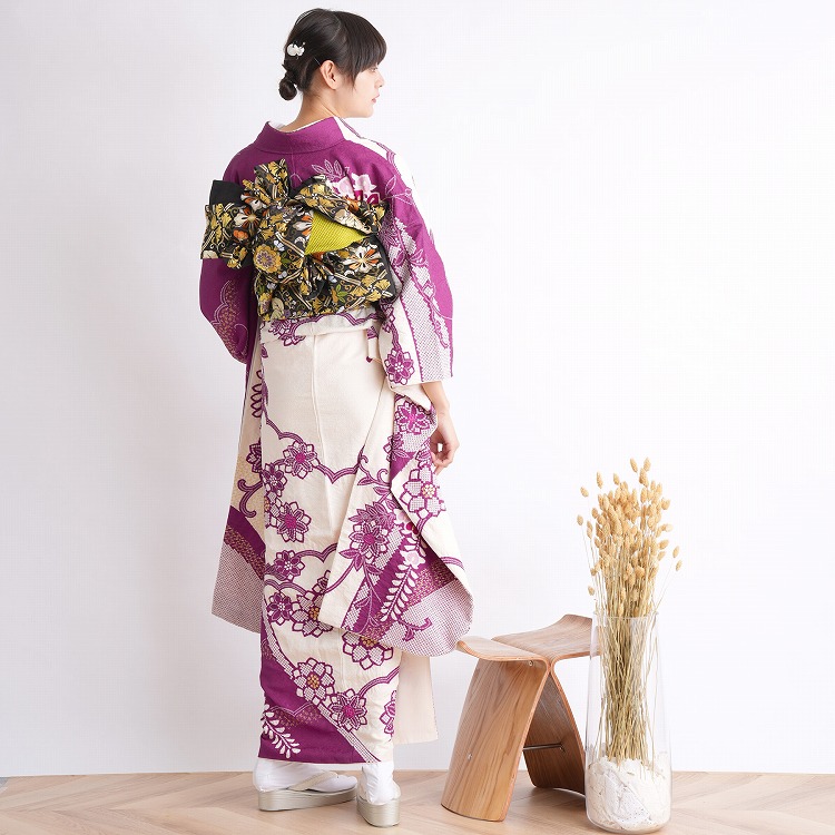 ＊振袖＊　薄紫 花柄 長襦袢(サービス) 振袖 レンタル 成人式 21点セット レトロ 成人式セット 花 紫系