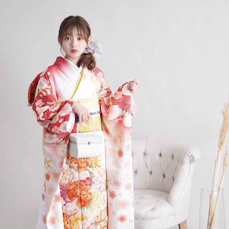 【美品　正絹お振袖　7点フルセット　Lサイズ　市松　乱菊】 美品 正絹お振袖 7点フルセット Lサイズ 市松 乱菊】