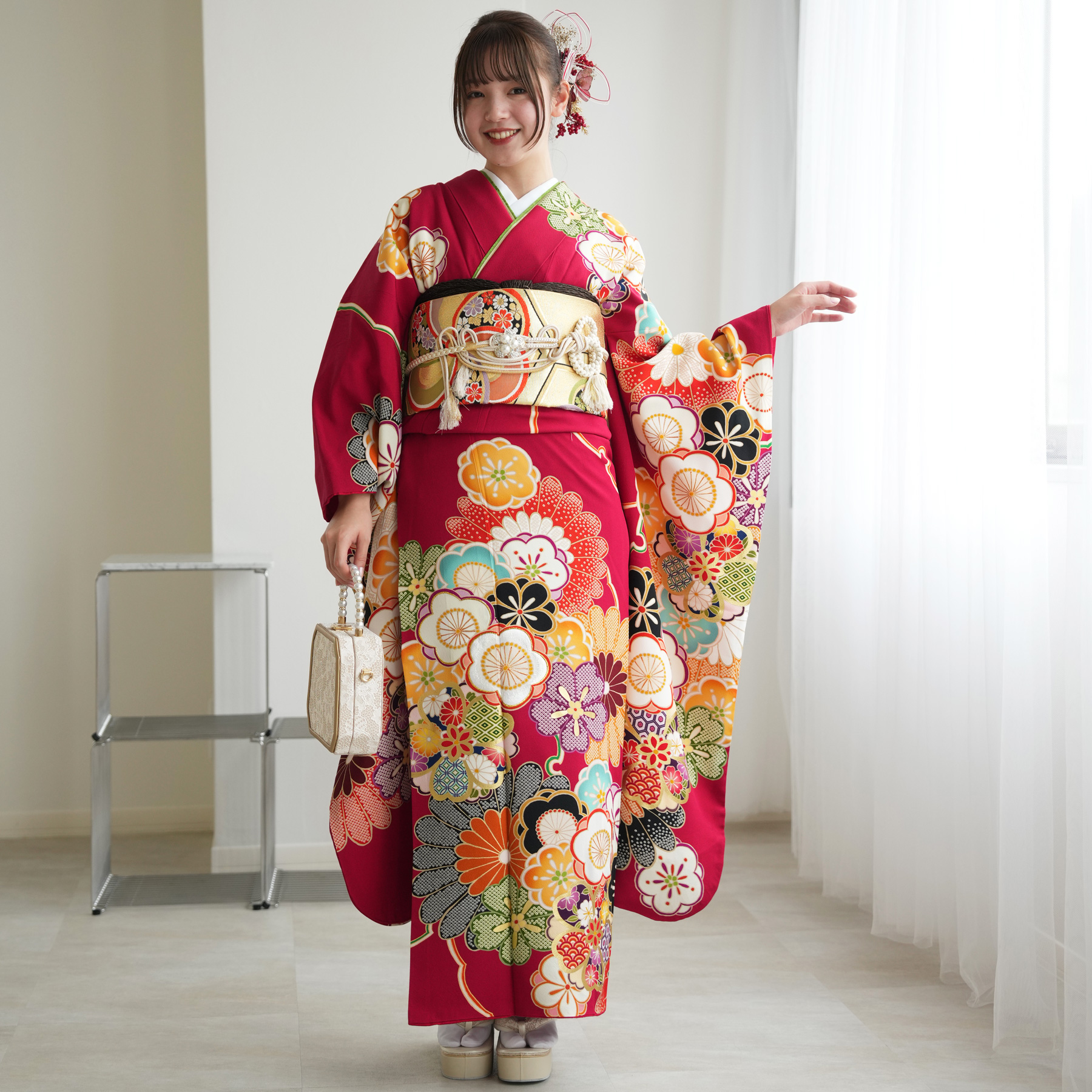 振袖　成人式　赤地　ふくよかな方 振袖 レンタル 成人式 結婚式 フルセット 振袖レンタル 赤