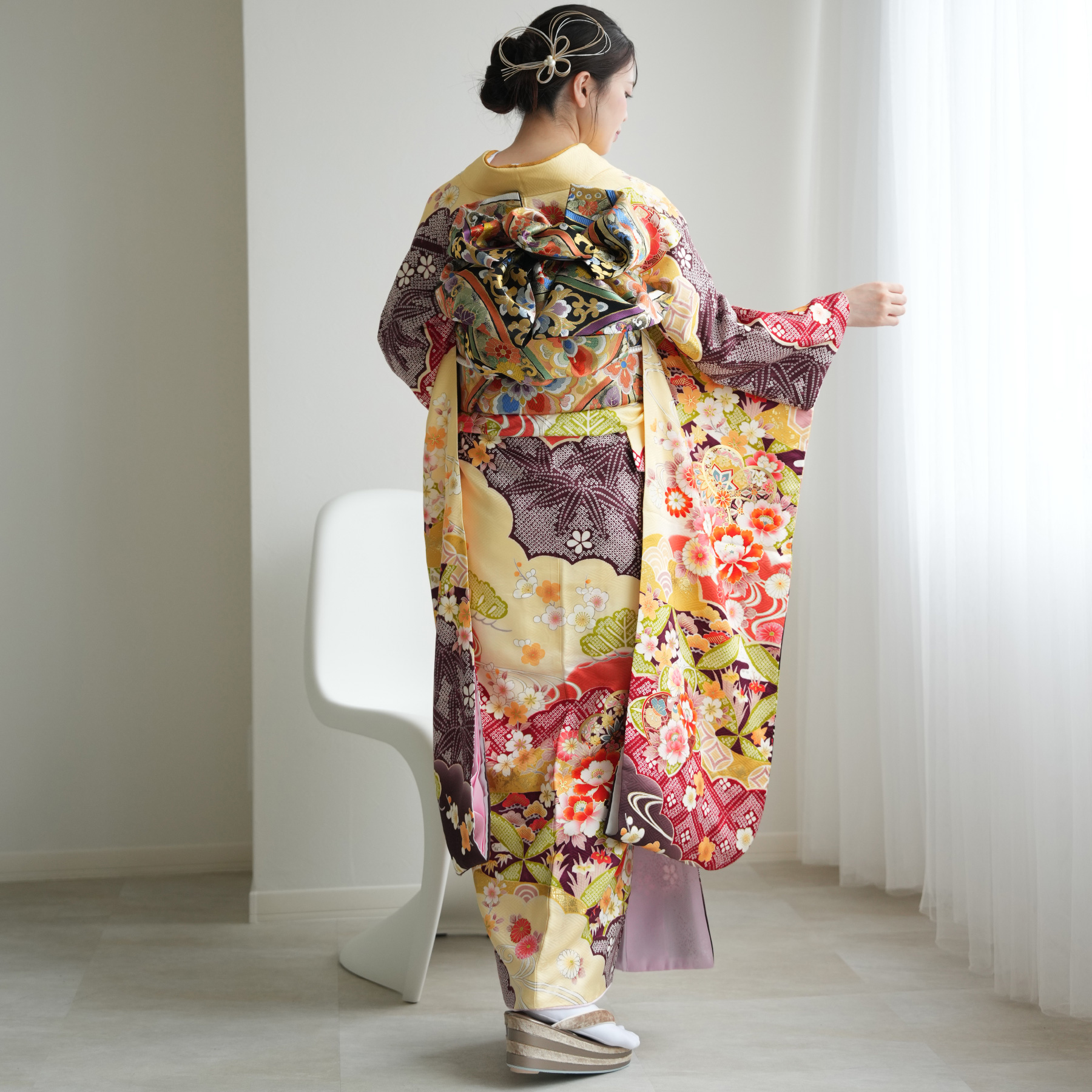 成人式振袖フルセット 花柄 黄色 ピンク 着物 帯セット 今田美桜 振袖フルセット 振袖セット 振袖 LL ワイドサイズ 赤