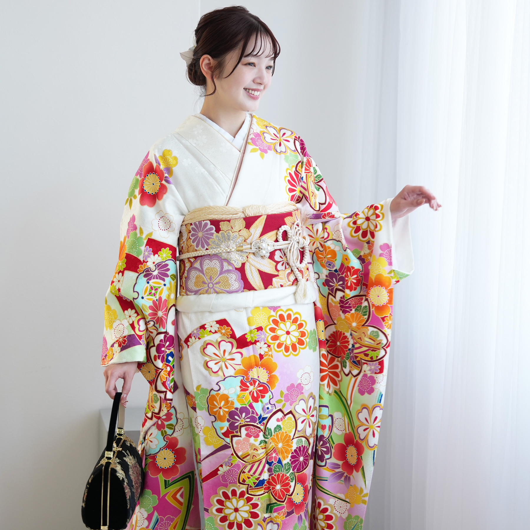 振袖 レンタル 成人式 21点セット レトロ 振袖 成人式セット 結婚式 結納 前撮り スタジオ 花 ピンク系 正絹 ぼかしピンクの桜