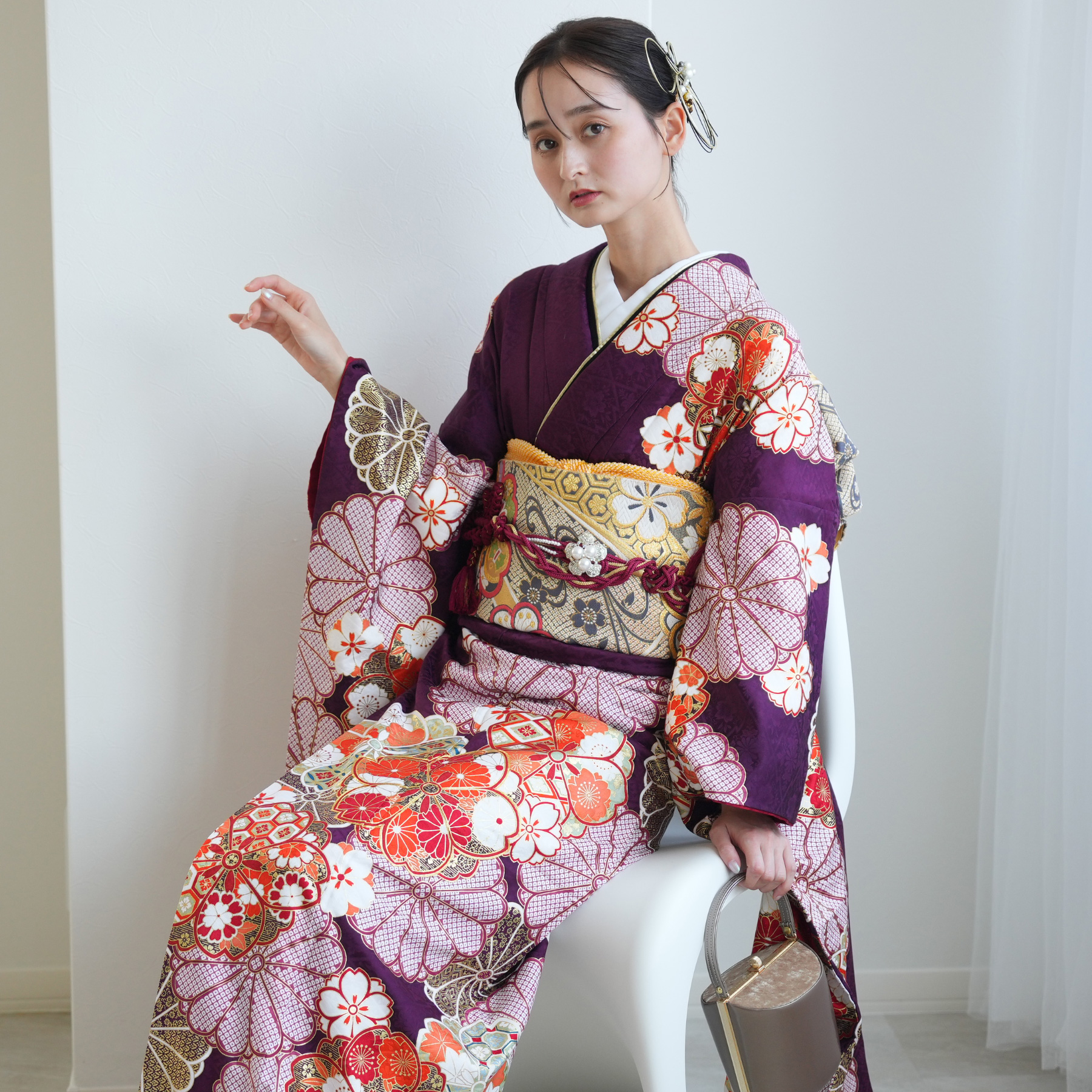Vintage紫成人式振袖8点セット無地パープルヴィンテージ 振袖】紫・無地 | 二十歳振袖館Az
