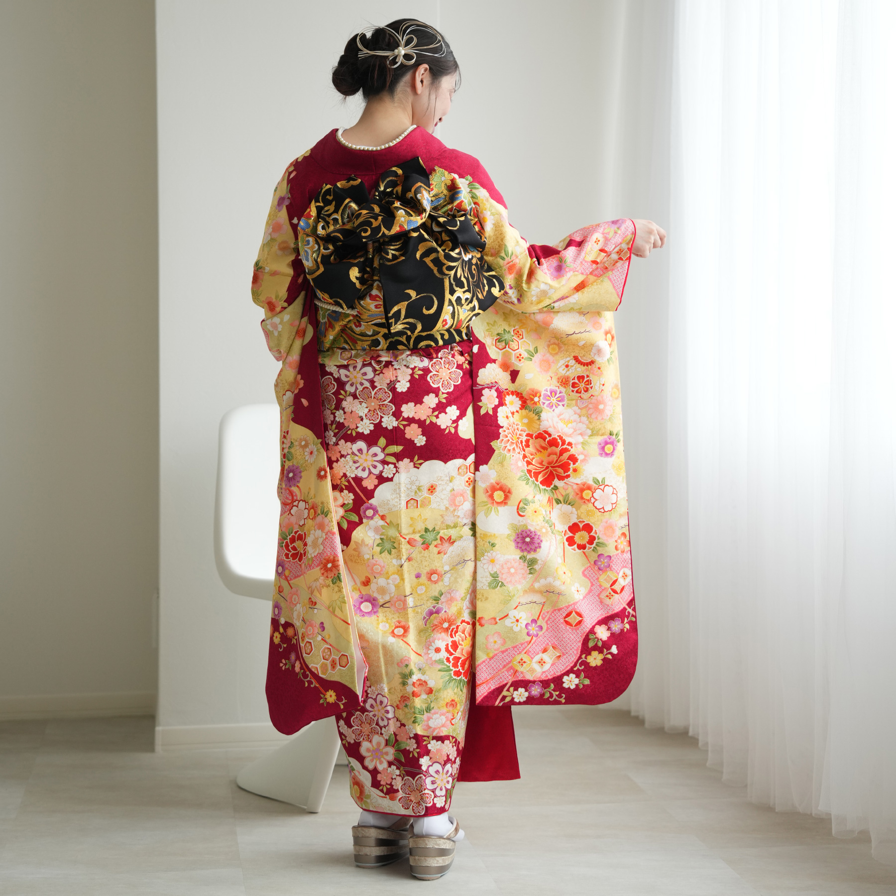 振袖 レンタル 成人式 21点セット レトロ 成人式セット 花 赤系