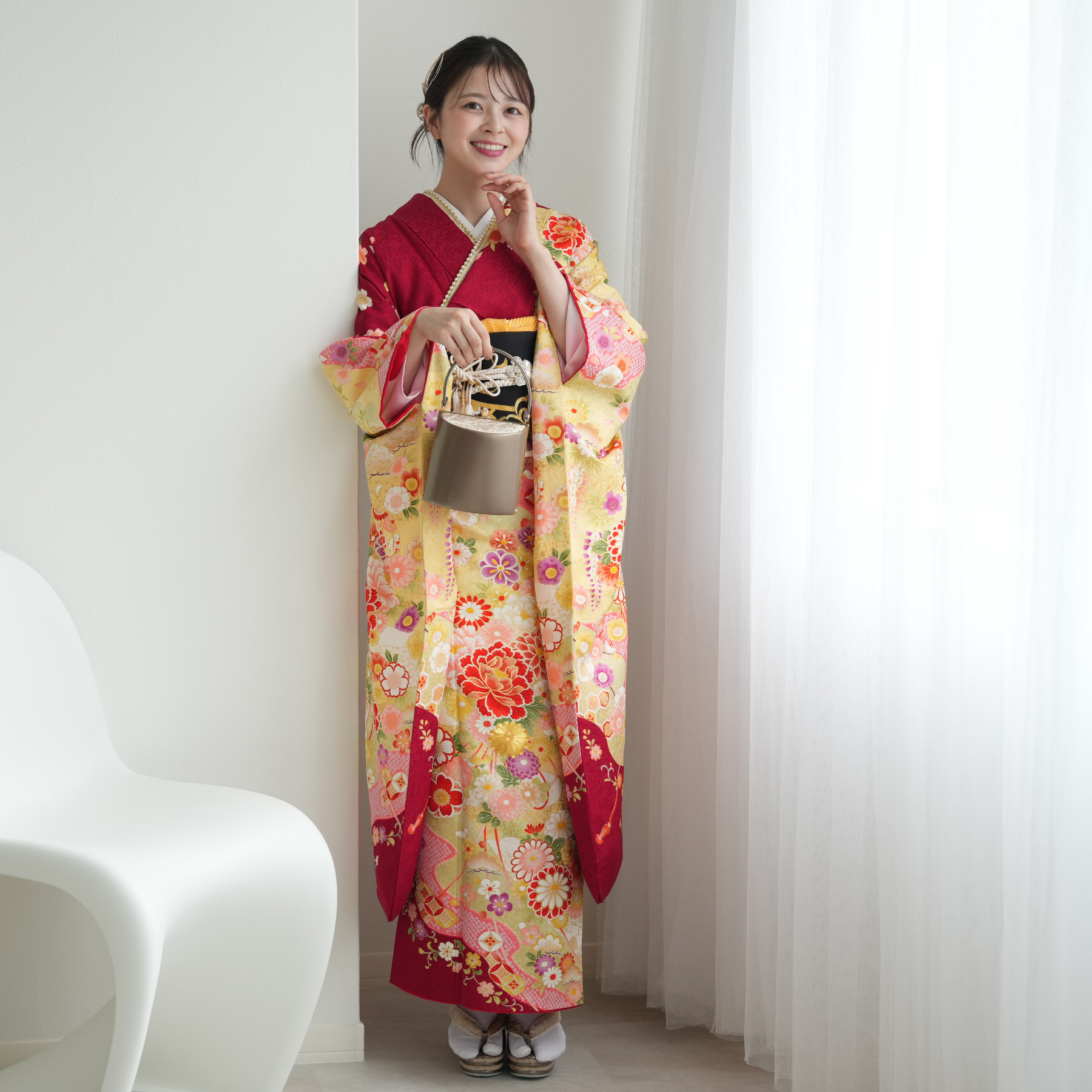Y*U様 振-30 正絹振袖7点　フルセット　成人式　古典　落ち着いた色味の赤 Y*U様 振-30 正絹振袖7点 フルセット 成人式 古典 落ち着い