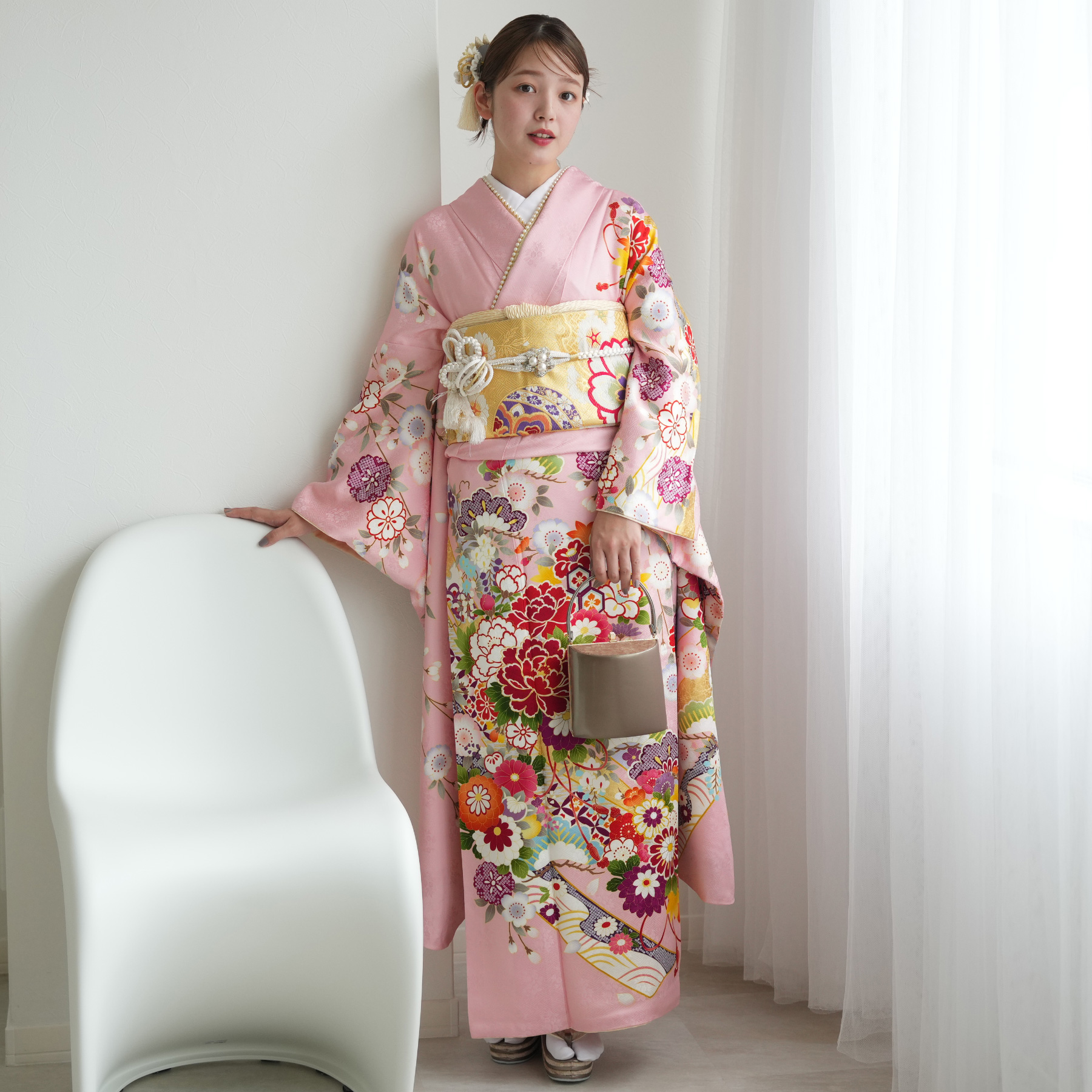 振袖 レンタル 成人式 21点セット レトロ 結婚式 結納 前撮り 成人式セット ピンク系 正絹 ピンクに豪華な花