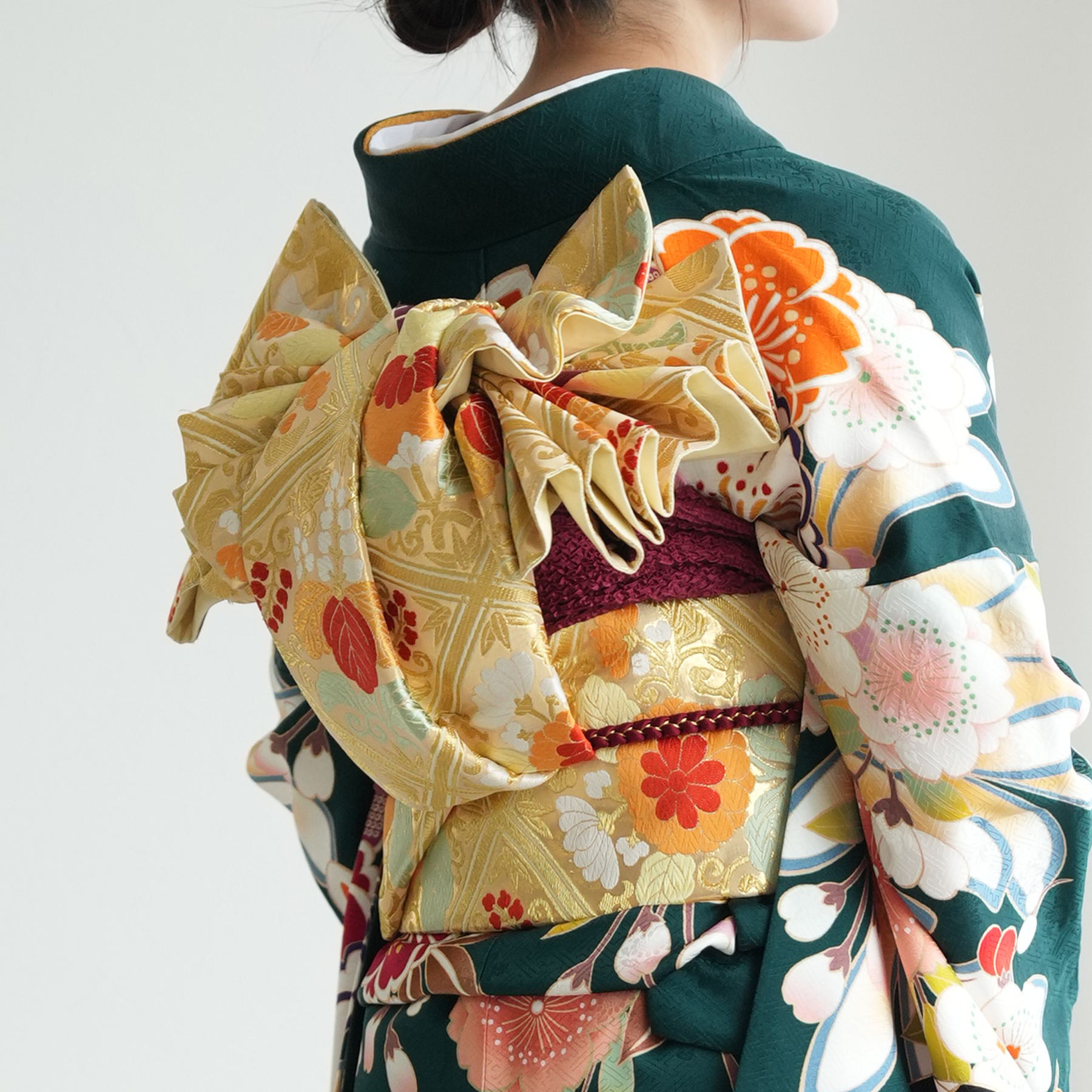 振袖 レンタル 成人式 21点セット レトロ 成人式セット 花 緑系 結婚式