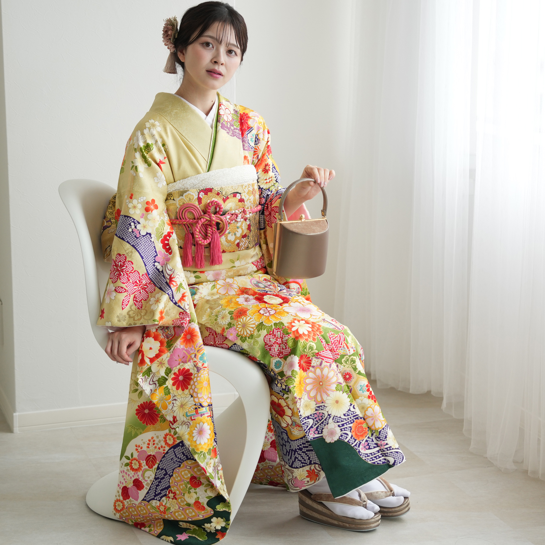 振袖 レンタル 成人式 21点セット レトロ 古典 菊 折り鶴 結婚式 結納
