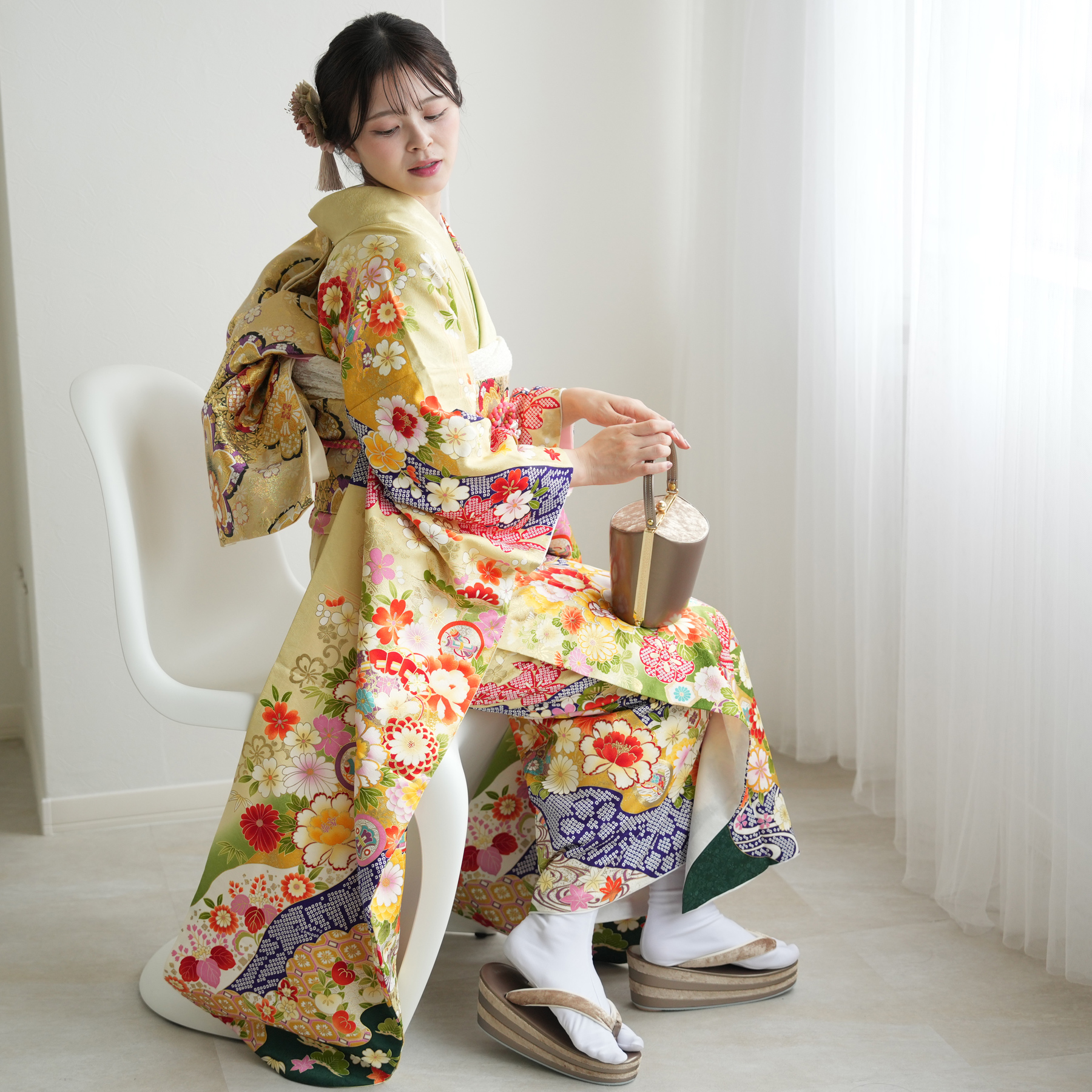 振袖 レンタル 成人式 21点セット レトロ 古典 菊 折り鶴 結婚式 結納