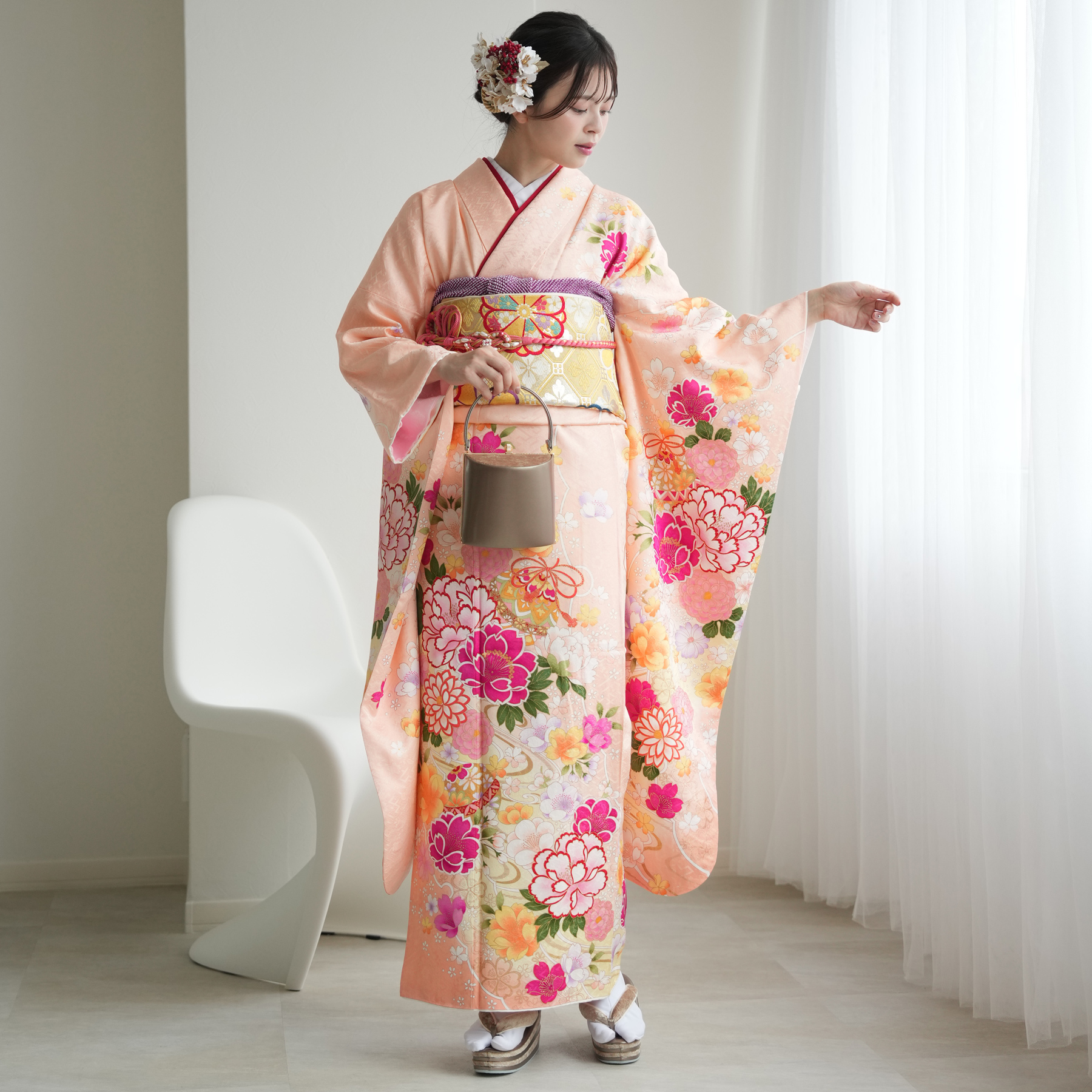 お値下げ中！振袖セット　成人式　フルセット　ピンク 振袖 レンタル 成人式 21点セット レトロ 振袖セット 花 正絹 パステル