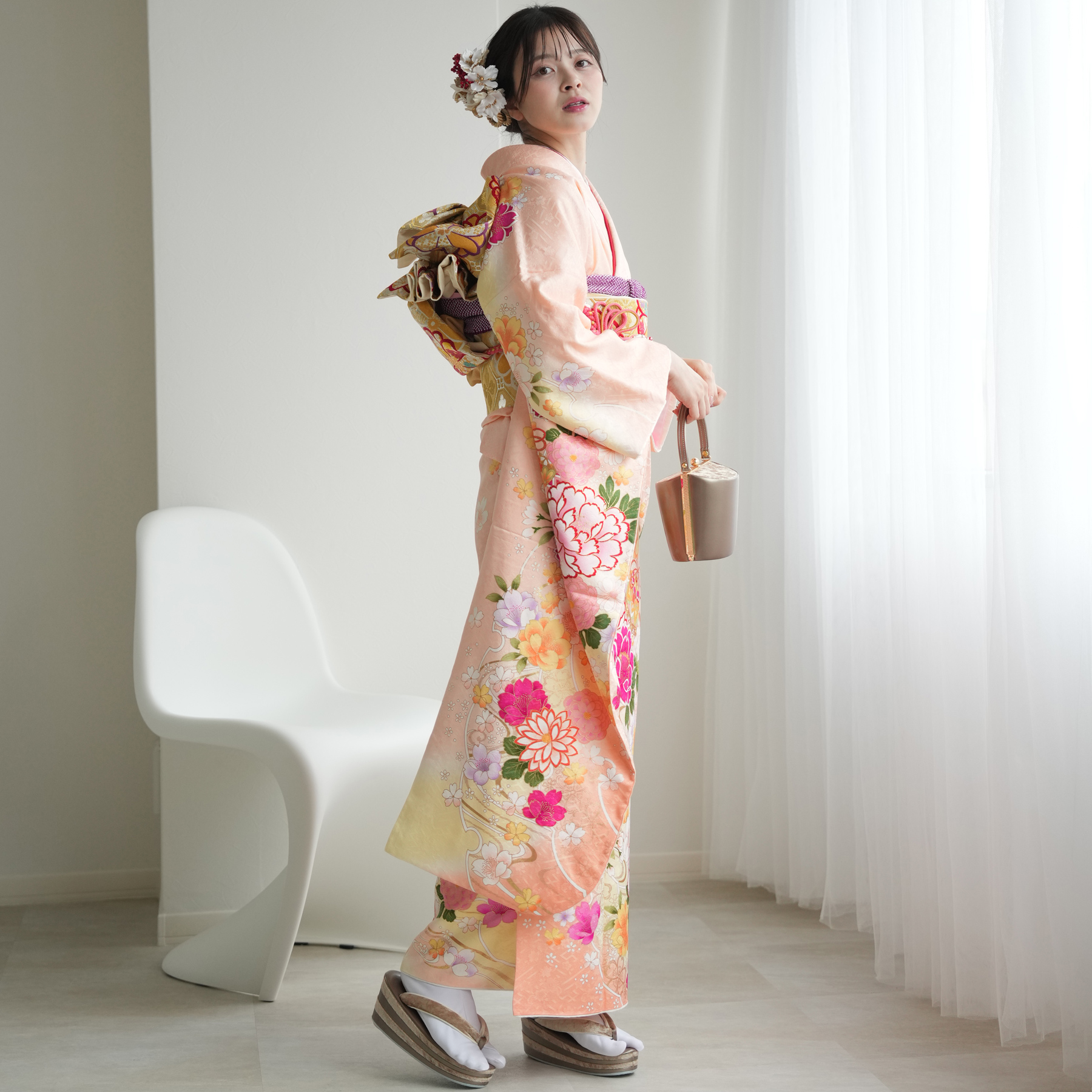 振袖 レンタル 成人式 21点セット レトロ 振袖セット 花 正絹 パステル
