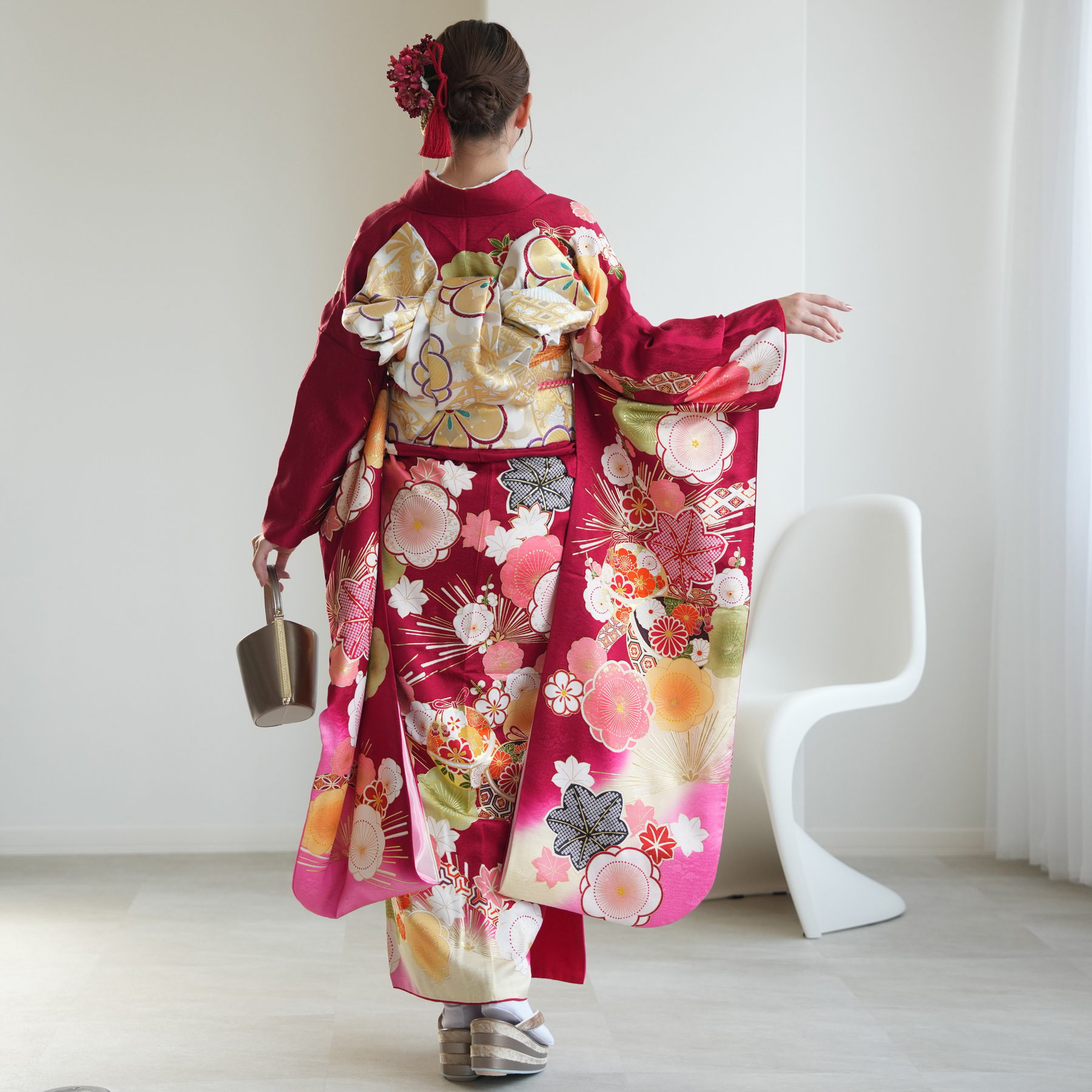 振袖 レンタル 成人式 21点セット レトロ 成人式セット 花 赤系 正絹