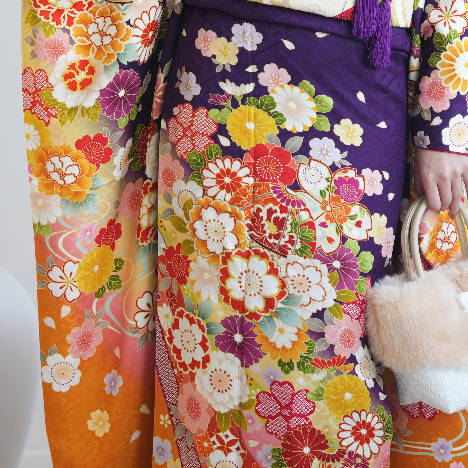 振袖 レンタル 成人式 21点セット レトロ 成人式セット 花 紫系 正絹