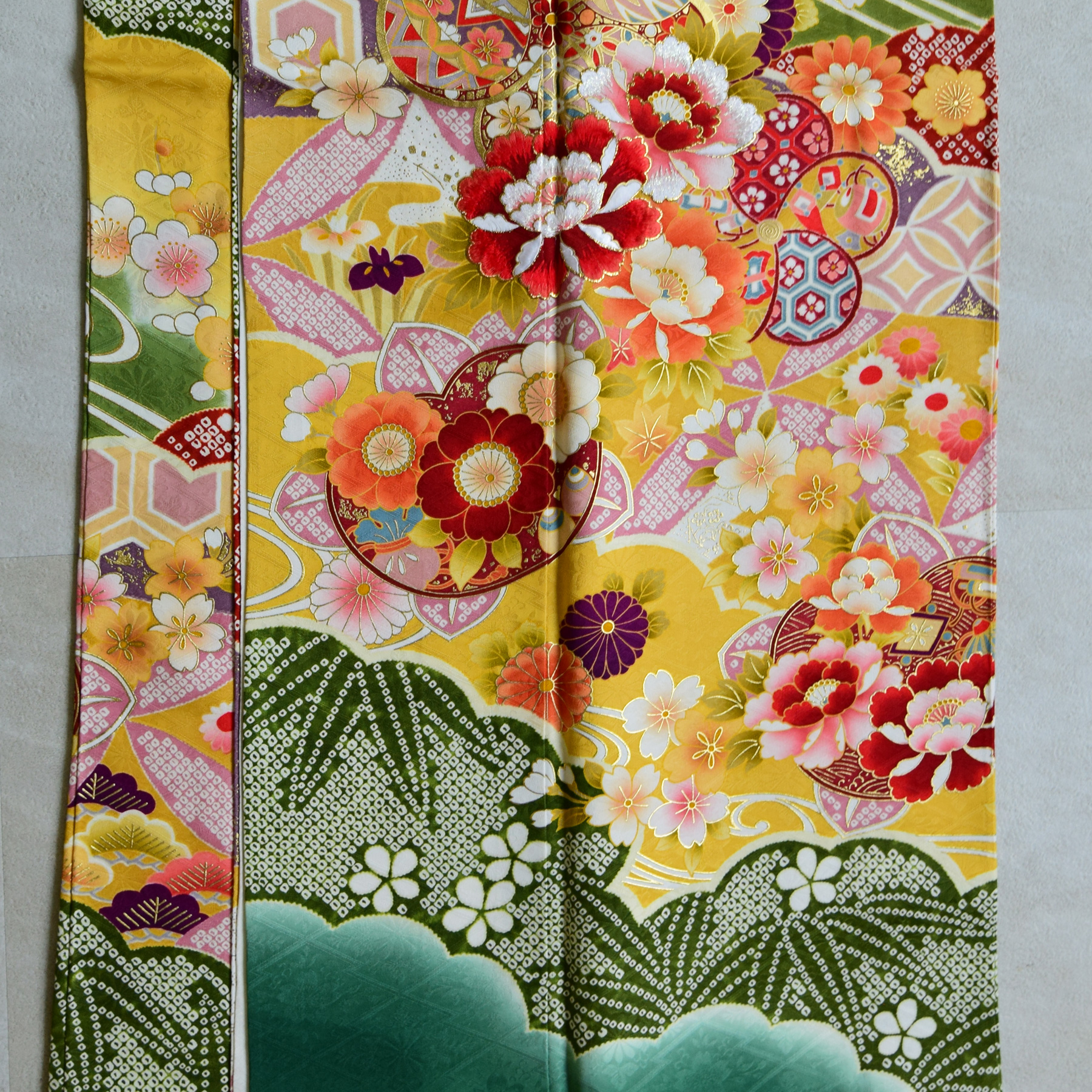 振袖 レンタル 成人式 21点セット レトロ 振袖セット 花 黄系 正絹 華