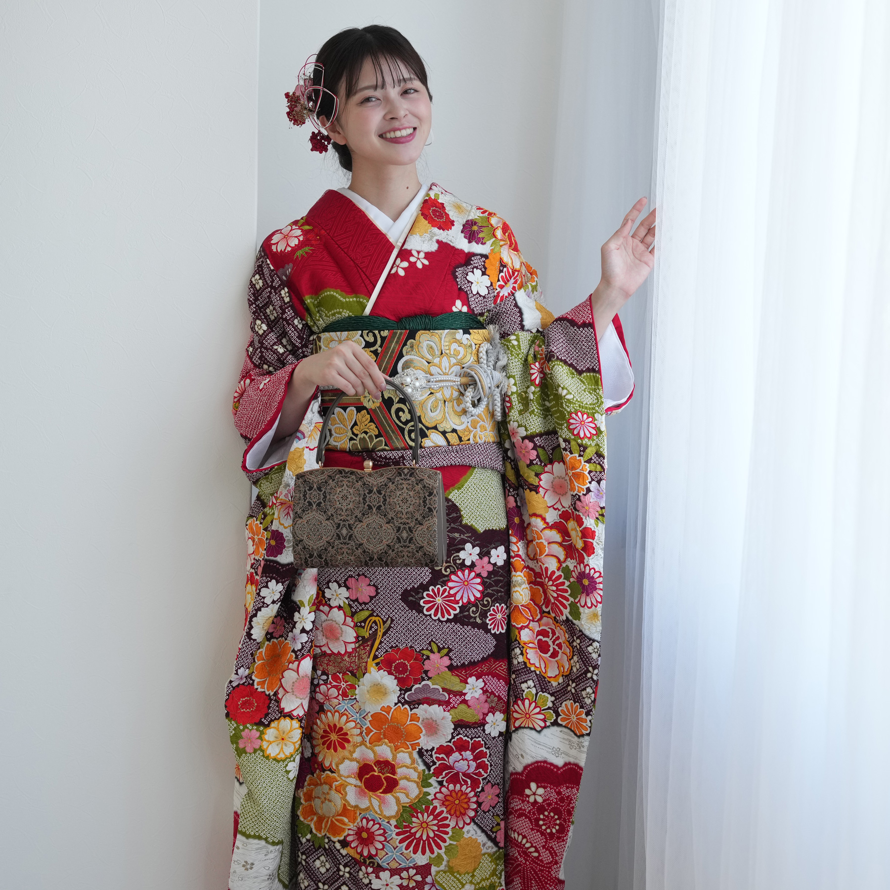 振袖 レンタル 成人式 21点セット レトロ 振袖セット 結婚式 結納 花