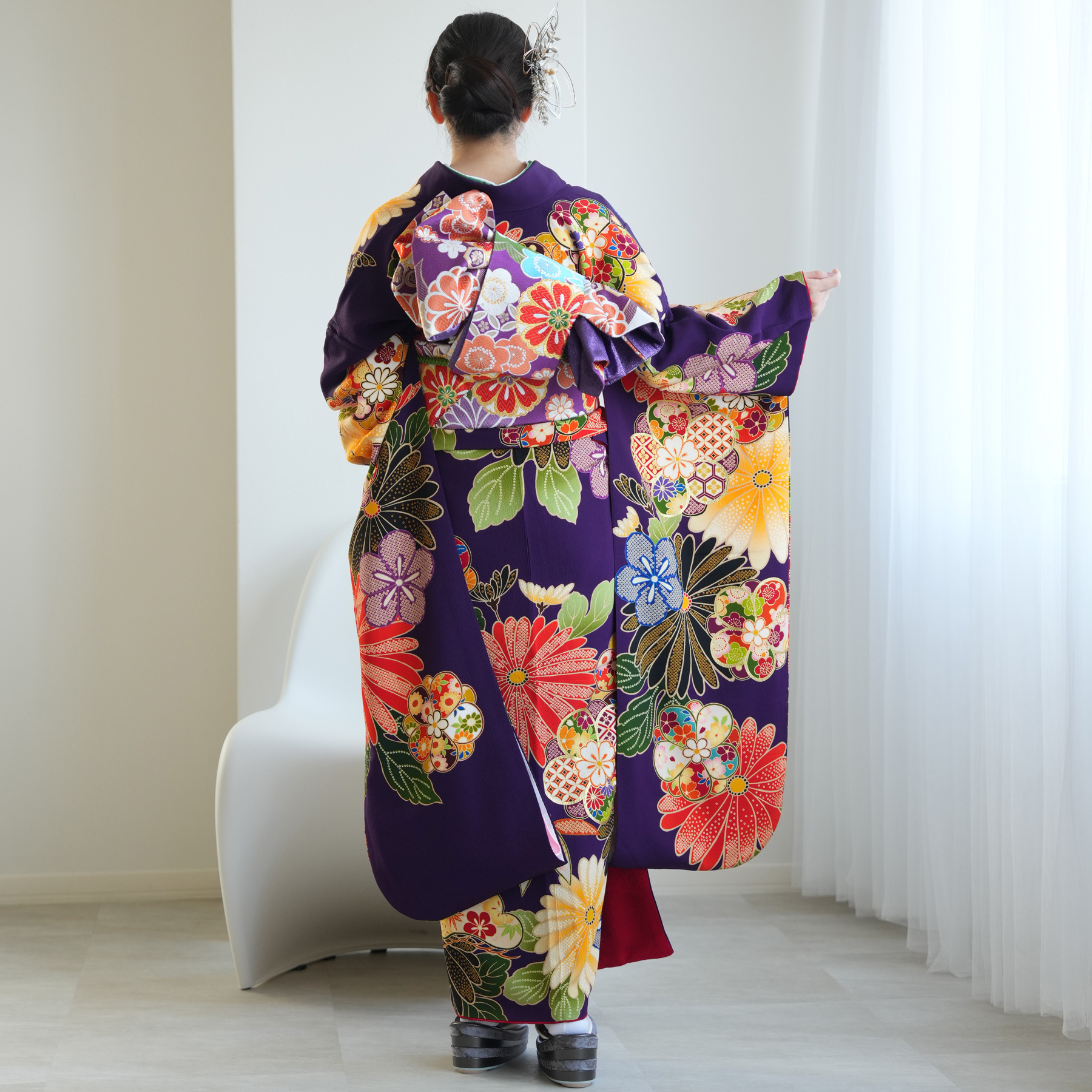 振袖 レンタル 成人式 21点セット レトロ 成人式セット 花 紫系 正絹