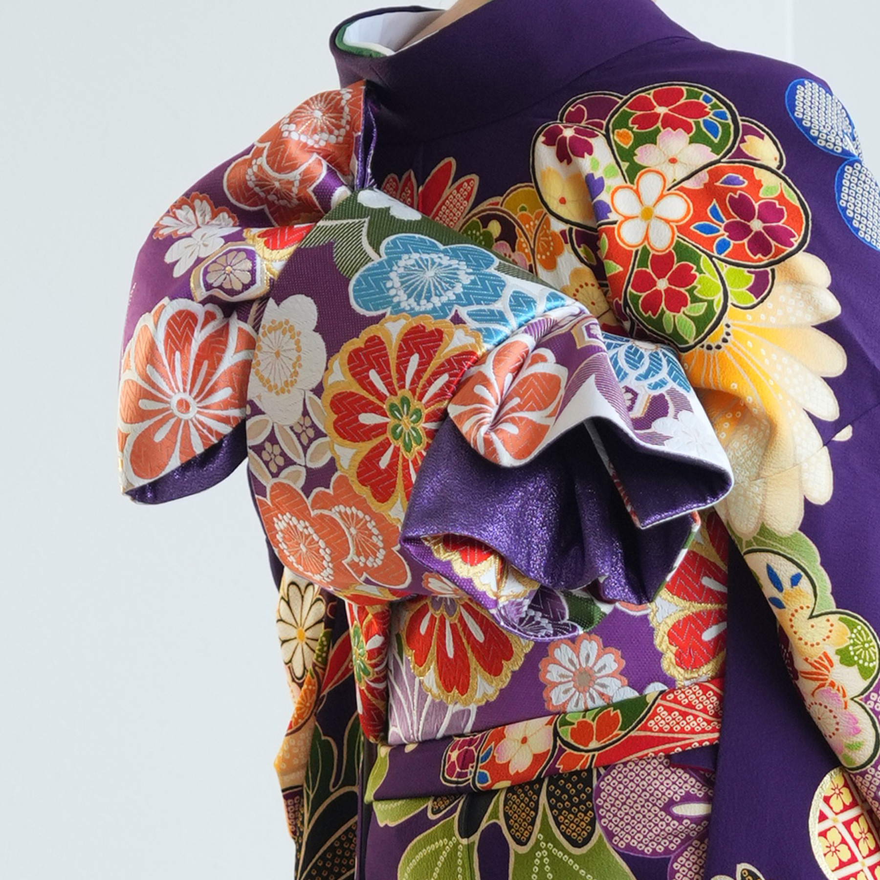 振袖 レンタル 成人式 21点セット レトロ 成人式セット 花 紫系 正絹