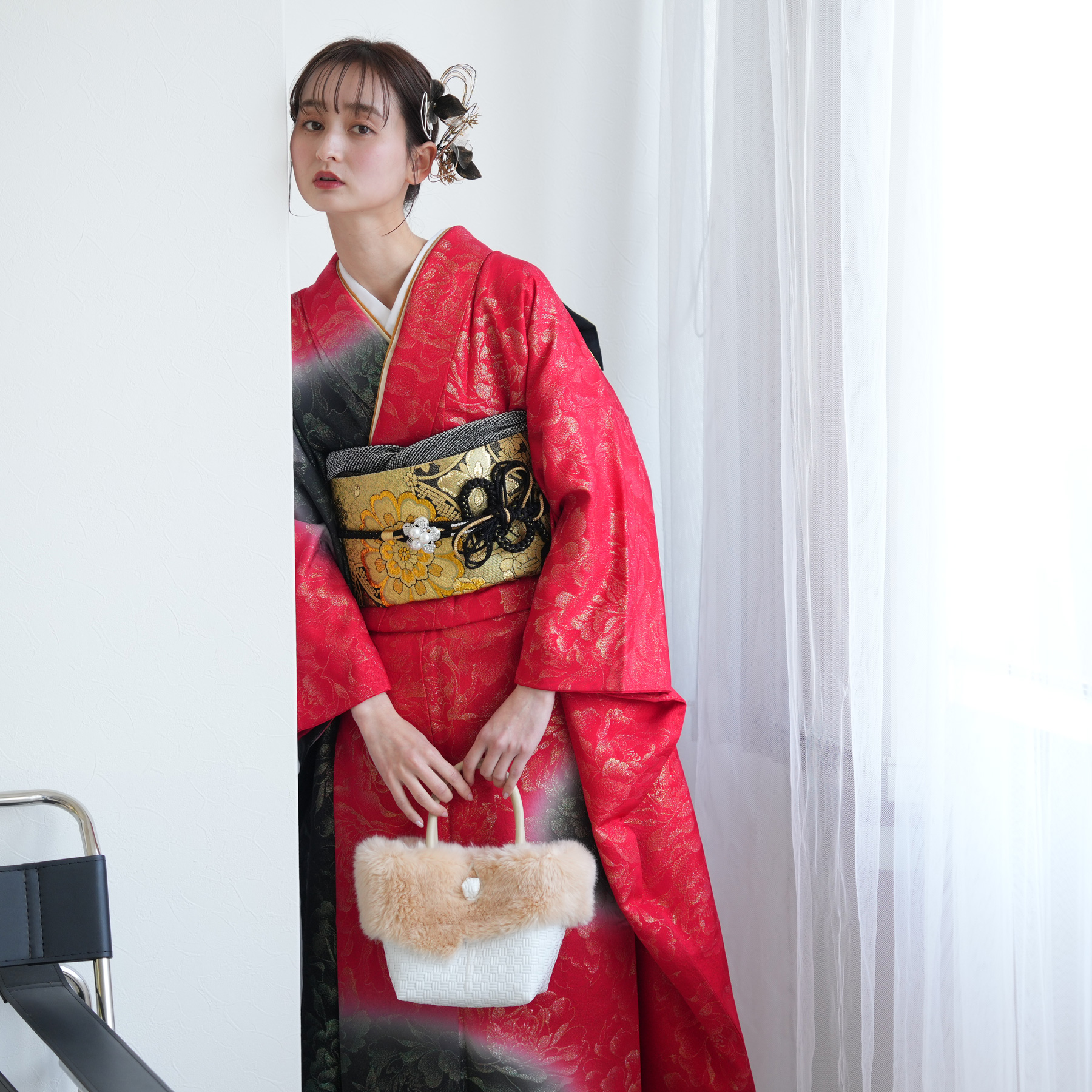 振袖 レンタル 成人式 21点セット レトロ 成人式セット 花 赤系
