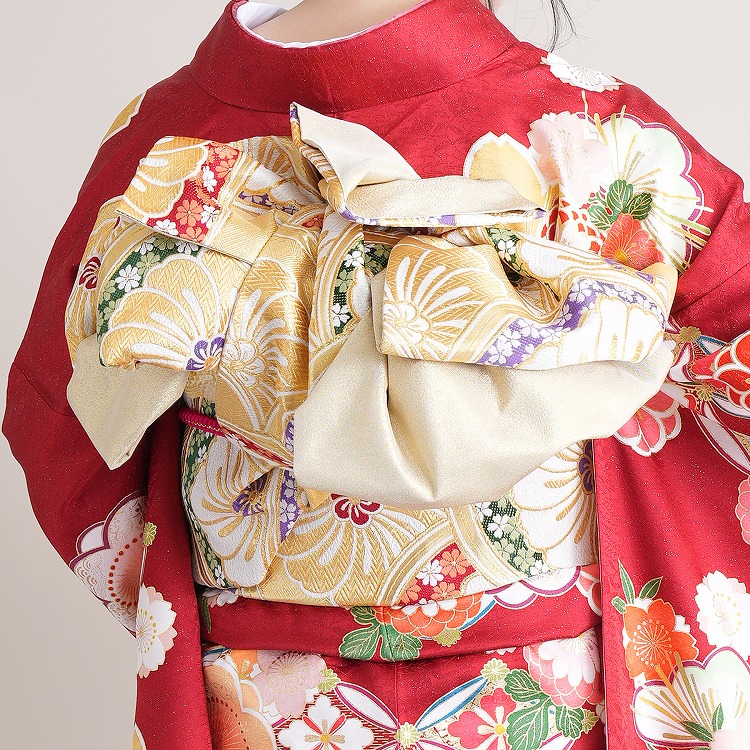 振袖 レンタル 成人式 21点セット レトロ 成人式セット 花 赤系 正絹