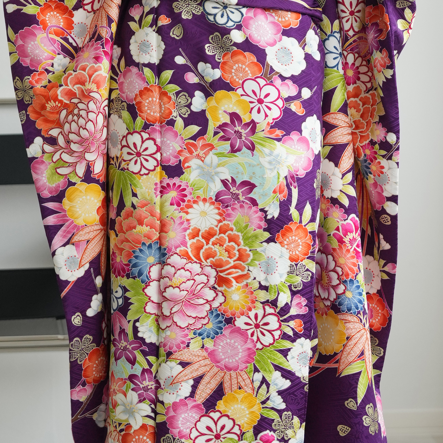 振袖 レンタル 成人式 21点セット レトロ 成人式セット 花 紫系 正絹