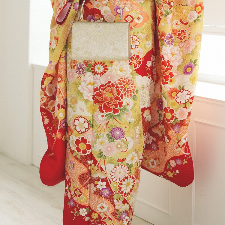 振袖 レンタル 成人式 21点セット レトロ 成人式セット 花 赤系 正絹