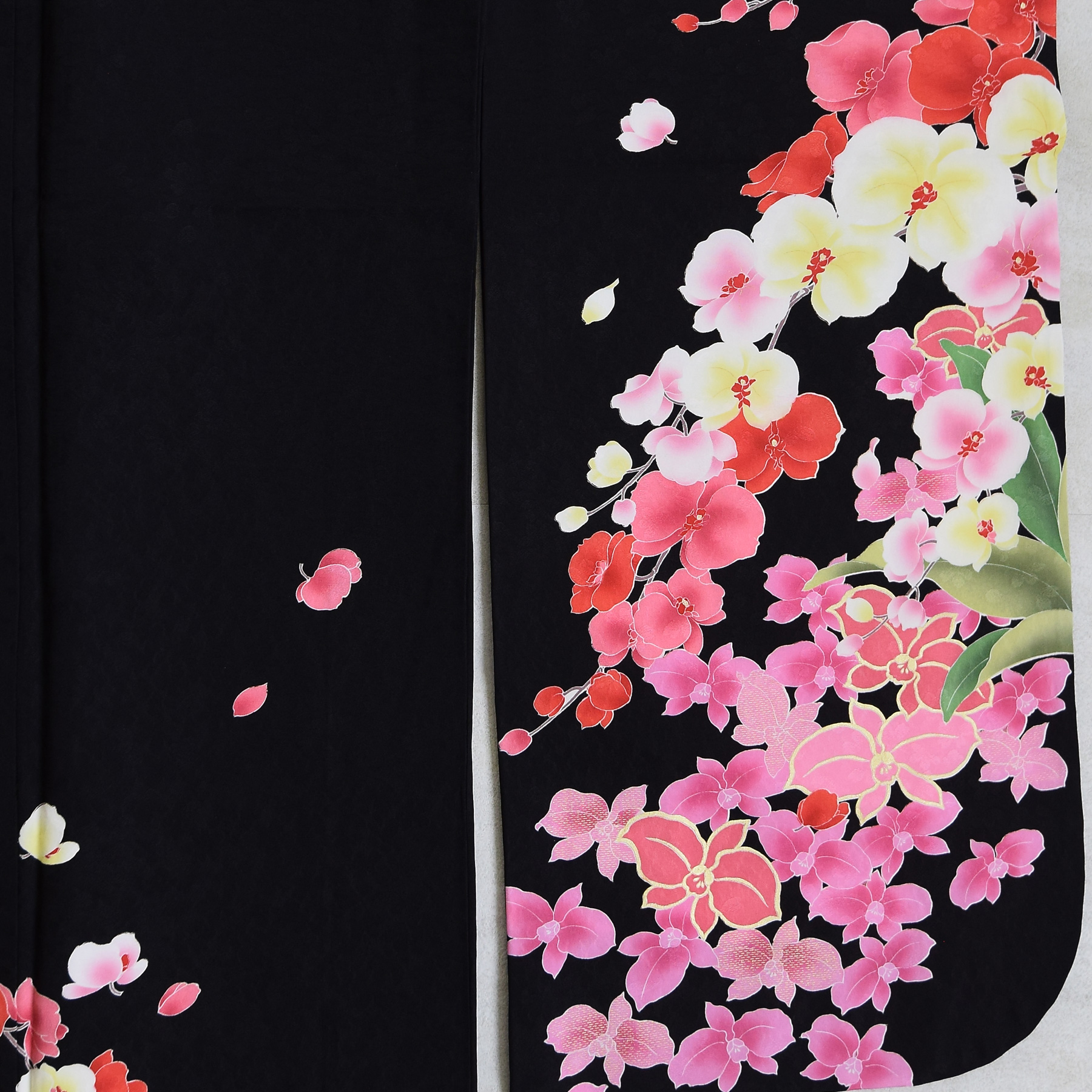 振袖 レンタル 成人式 21点セット レトロ 振袖セット 花 黒系 正絹