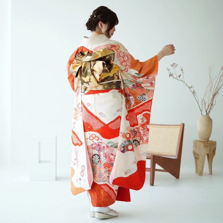 マトマト 赤×オレンジ 吉祥花々 振袖 身丈157 振袖 絞り 朱の花 - からん::アンティーク着物・リサイクル着物の通販