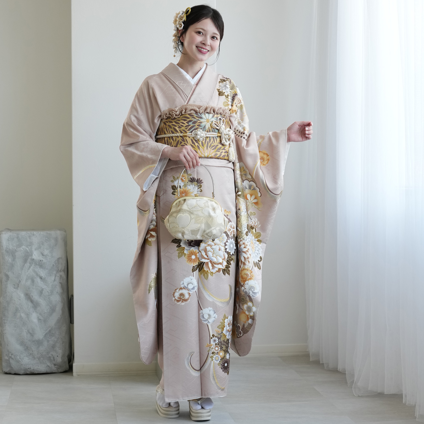 レンタル 振袖 成人式 結婚式 古典 レトロ アンティーク系 薄ピンク系