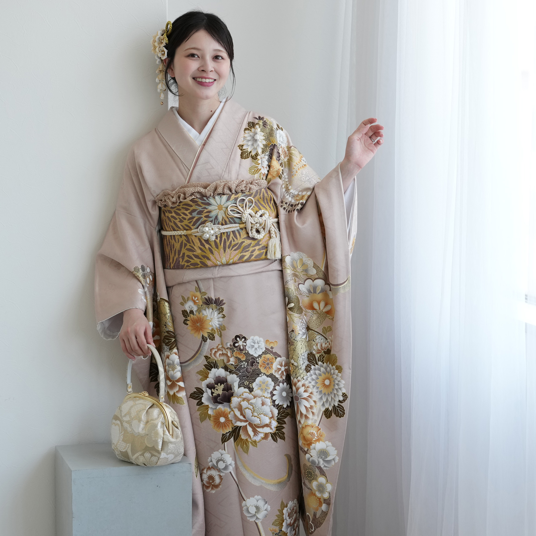 レンタル 振袖 成人式 結婚式 古典 レトロ アンティーク系 薄ピンク系