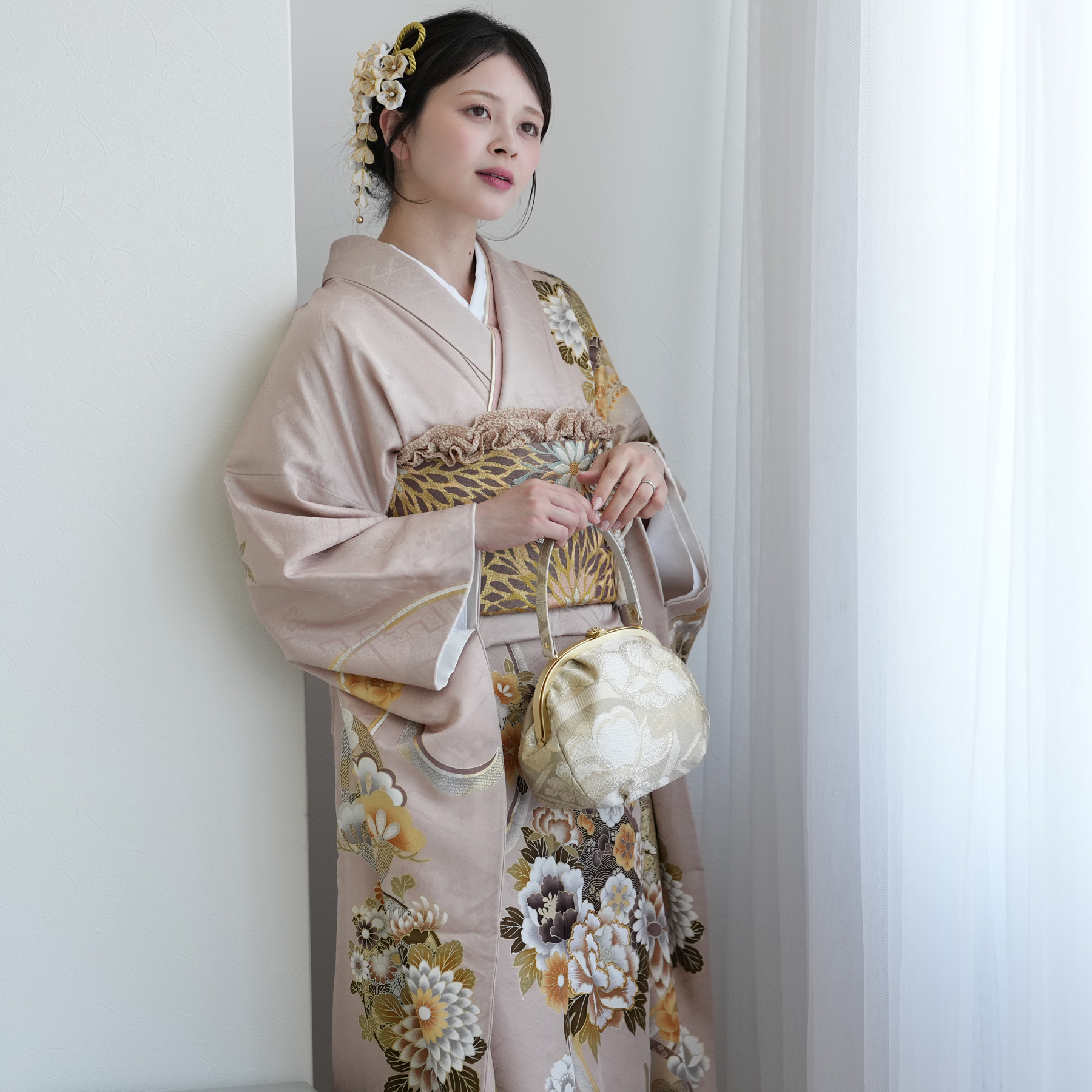 レンタル 振袖 成人式 結婚式 古典 レトロ アンティーク系 薄ピンク系