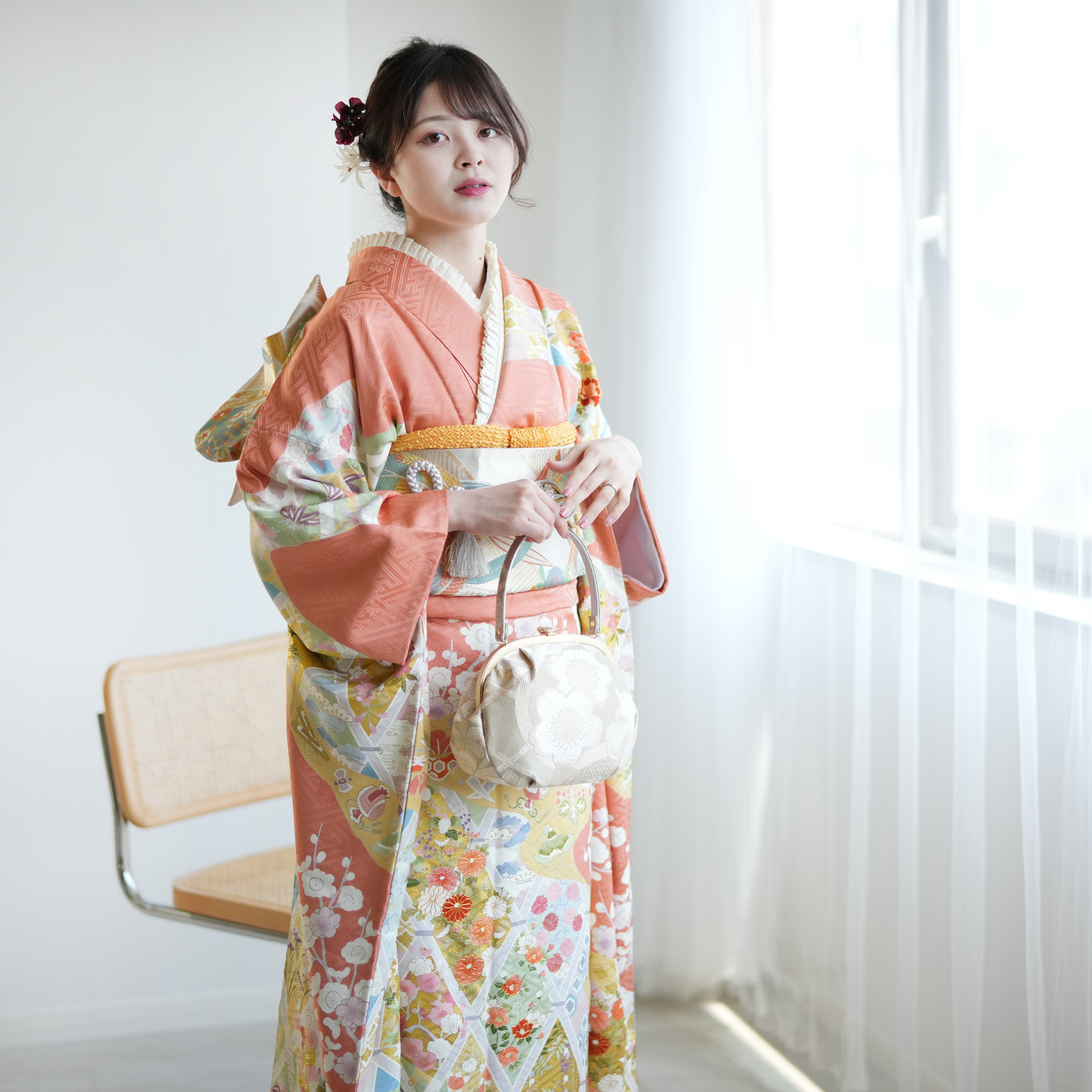 レンタル 振袖 成人式 正絹着物+袋帯 21点セット 絵羽 結婚式