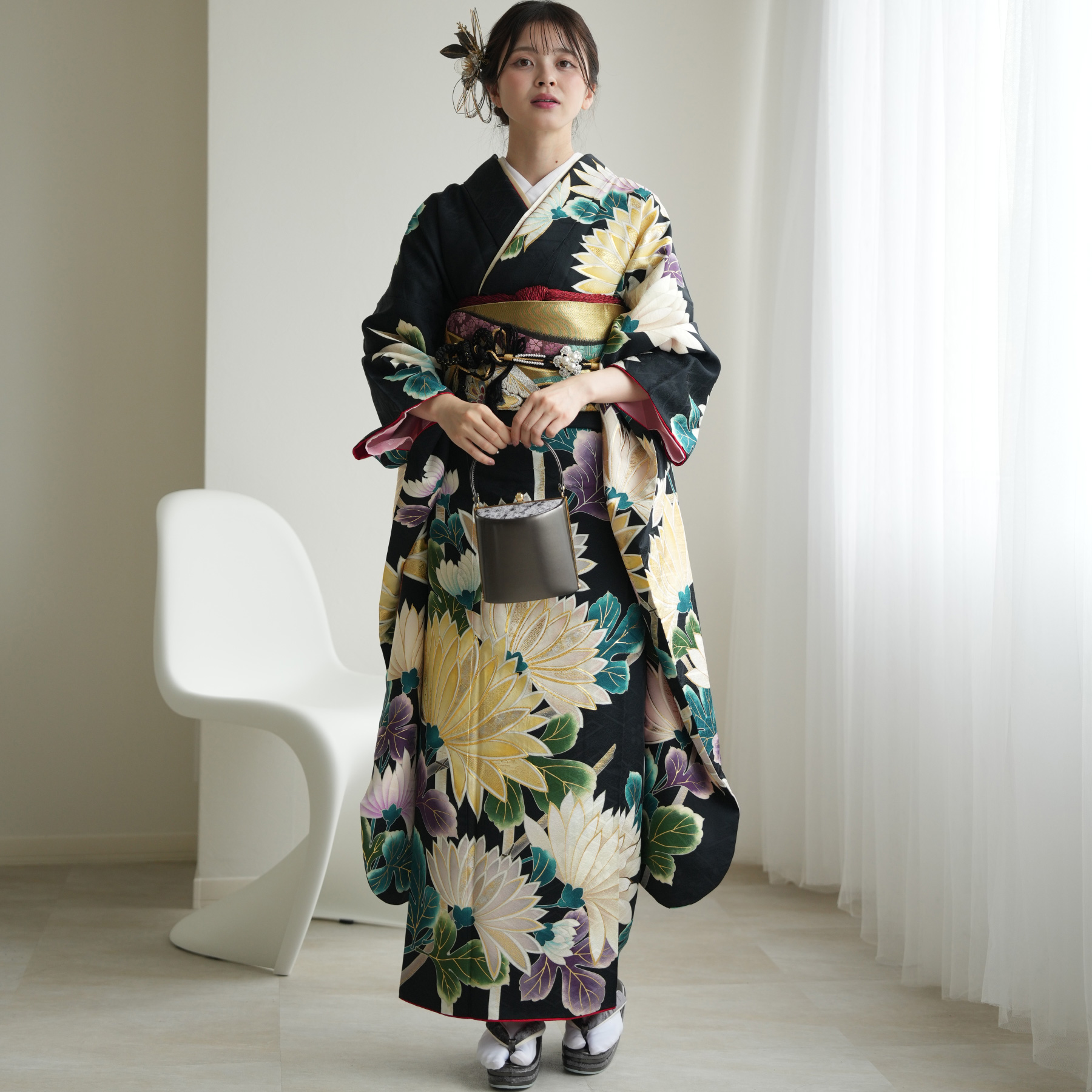 レンタル 振袖 成人式 21点セット 絵羽 黒...の詳細画像3