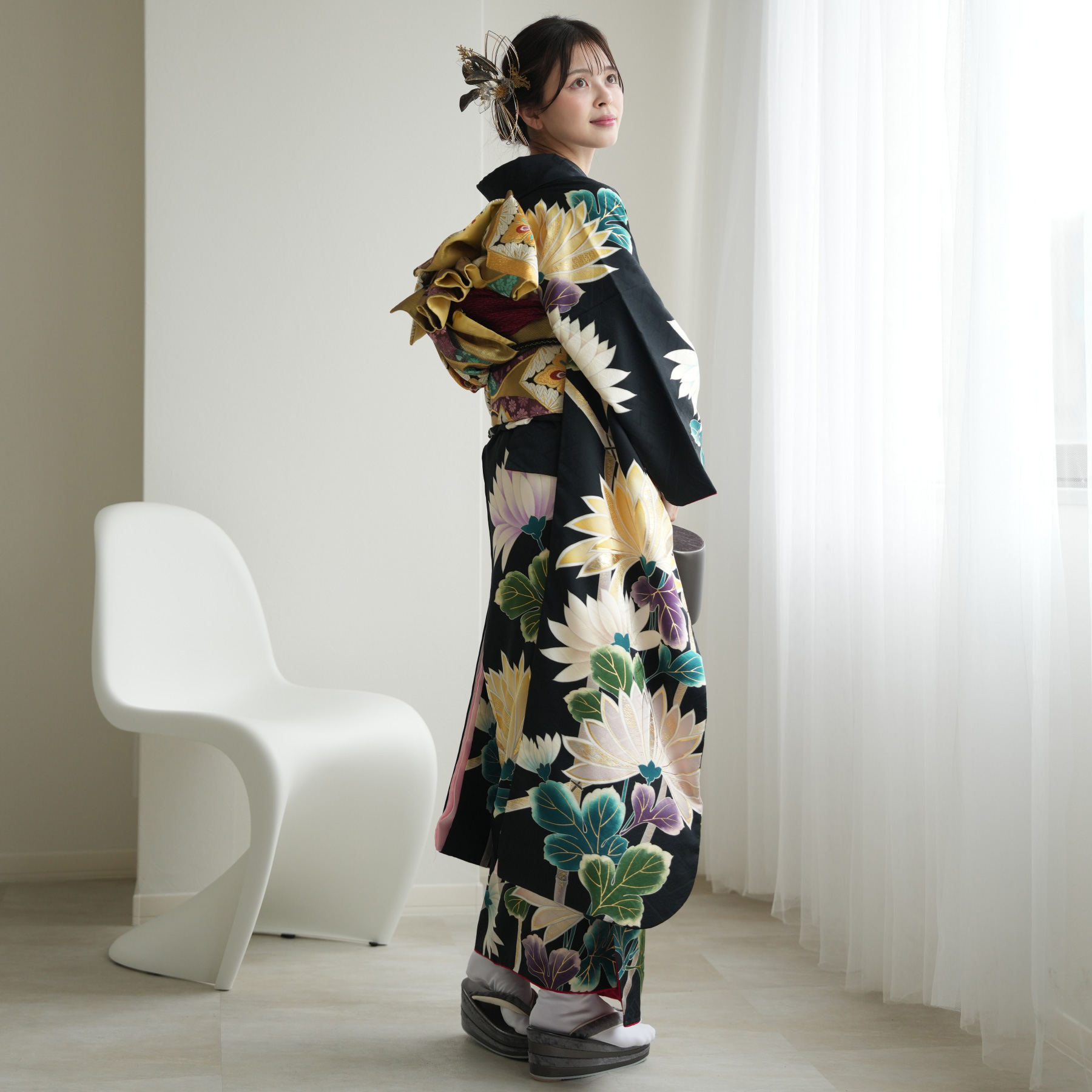 レンタル 振袖 成人式 21点セット 絵羽 黒...の詳細画像4