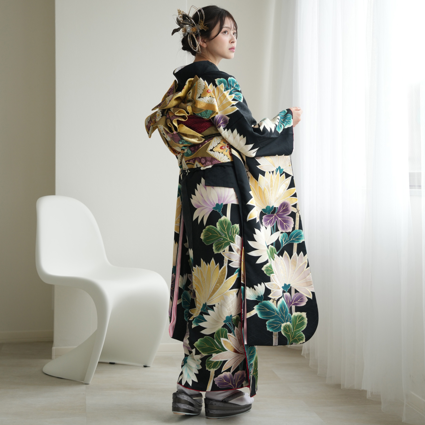 レンタル 振袖 成人式 21点セット 絵羽 黒...の詳細画像5