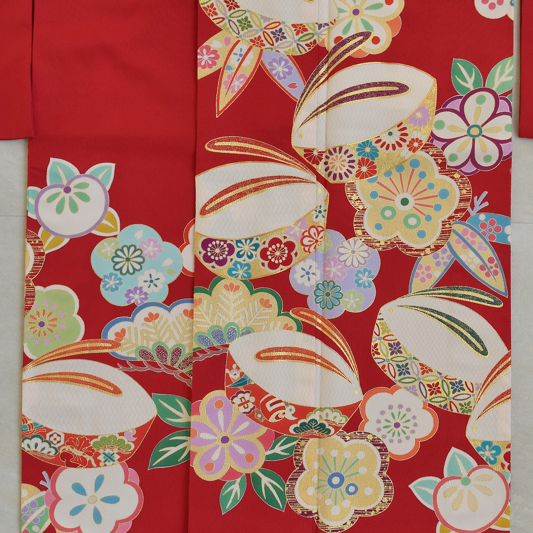 レンタル 振袖 正絹着物+袋帯 21点セット 絵羽 吉沢の友禅 特選・深緋