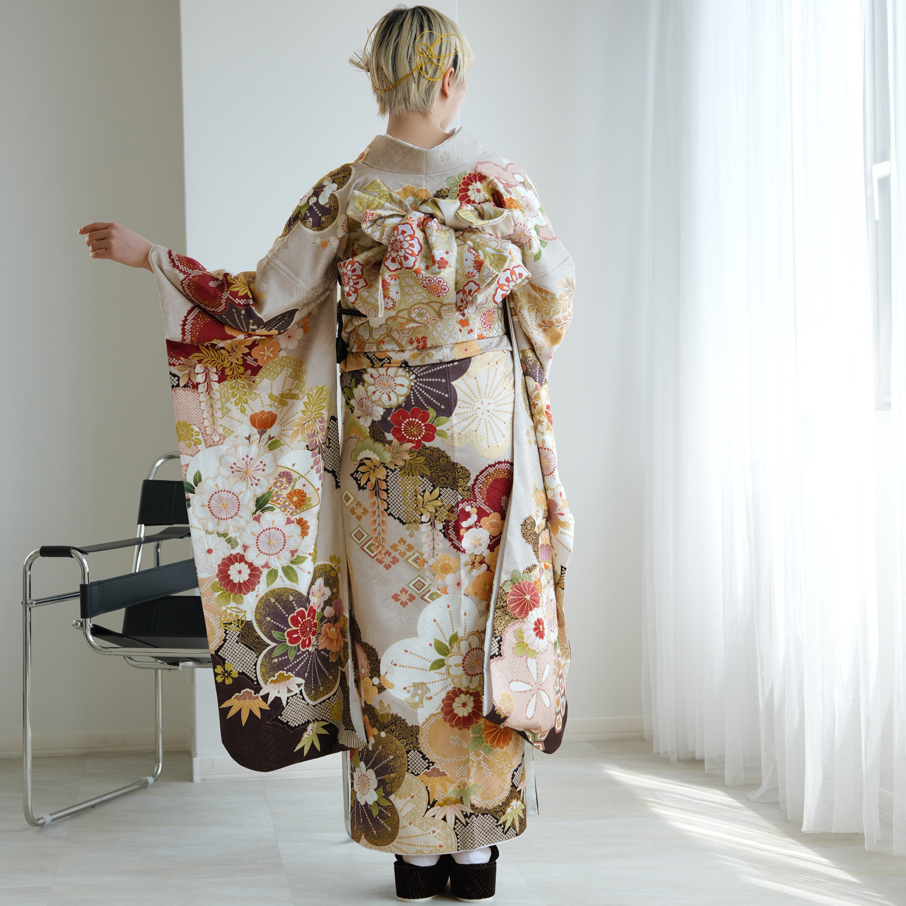 レンタル 振袖 成人式 正絹 アイボリーに彩り...の詳細画像5