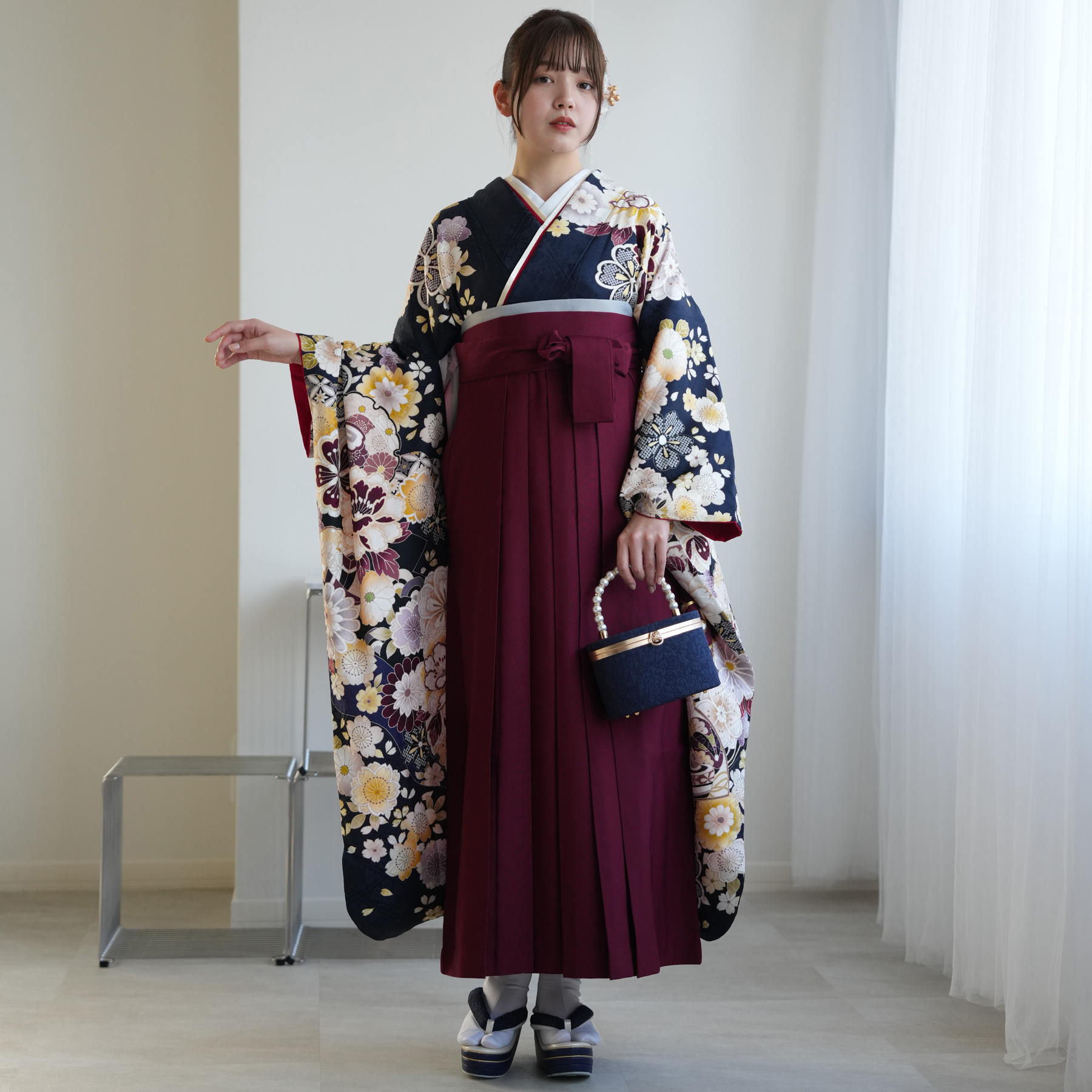 袴 レンタル 卒業式 18点セット 紺地に豪華...の詳細画像3