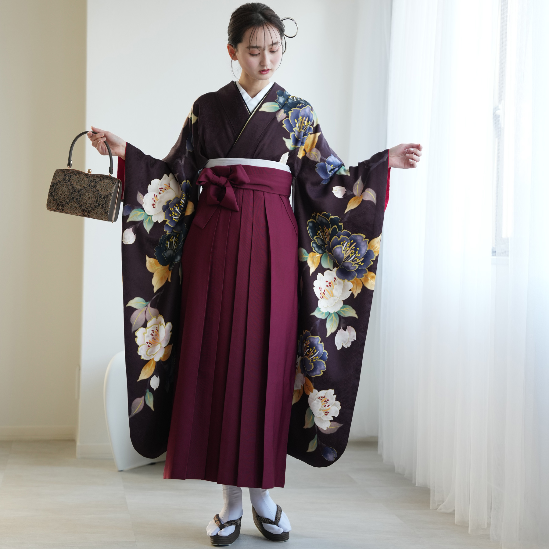 袴 レンタル 卒業式 18点セット 紫紺にレト...の詳細画像3