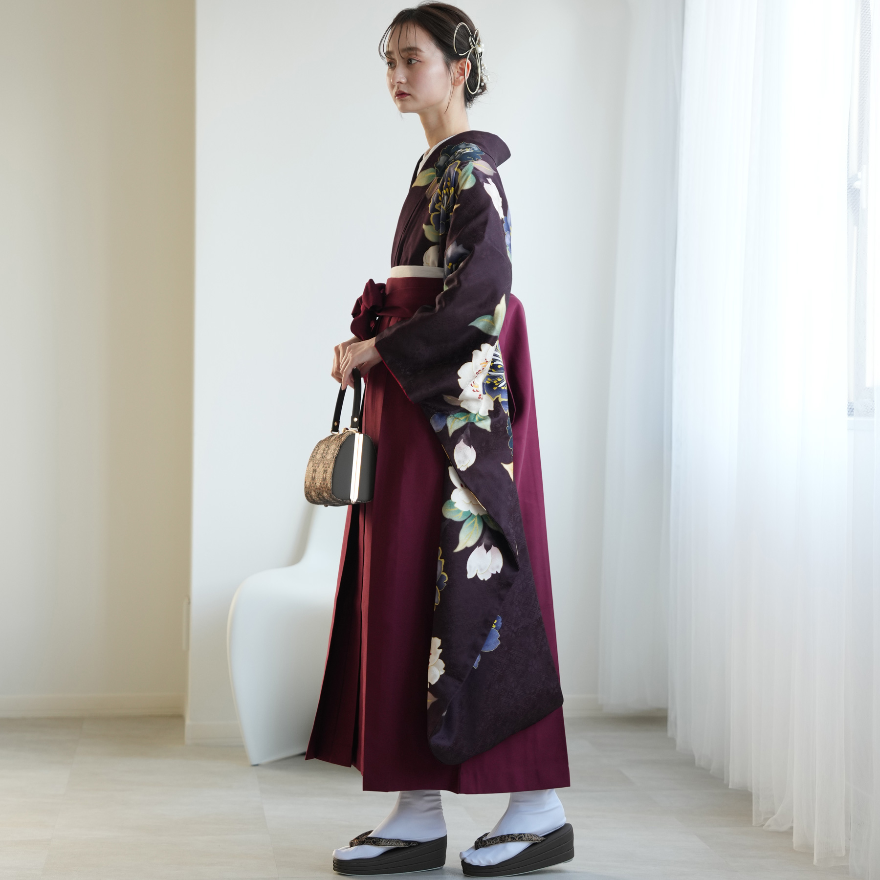 袴 レンタル 卒業式 18点セット 紫紺にレト...の詳細画像4