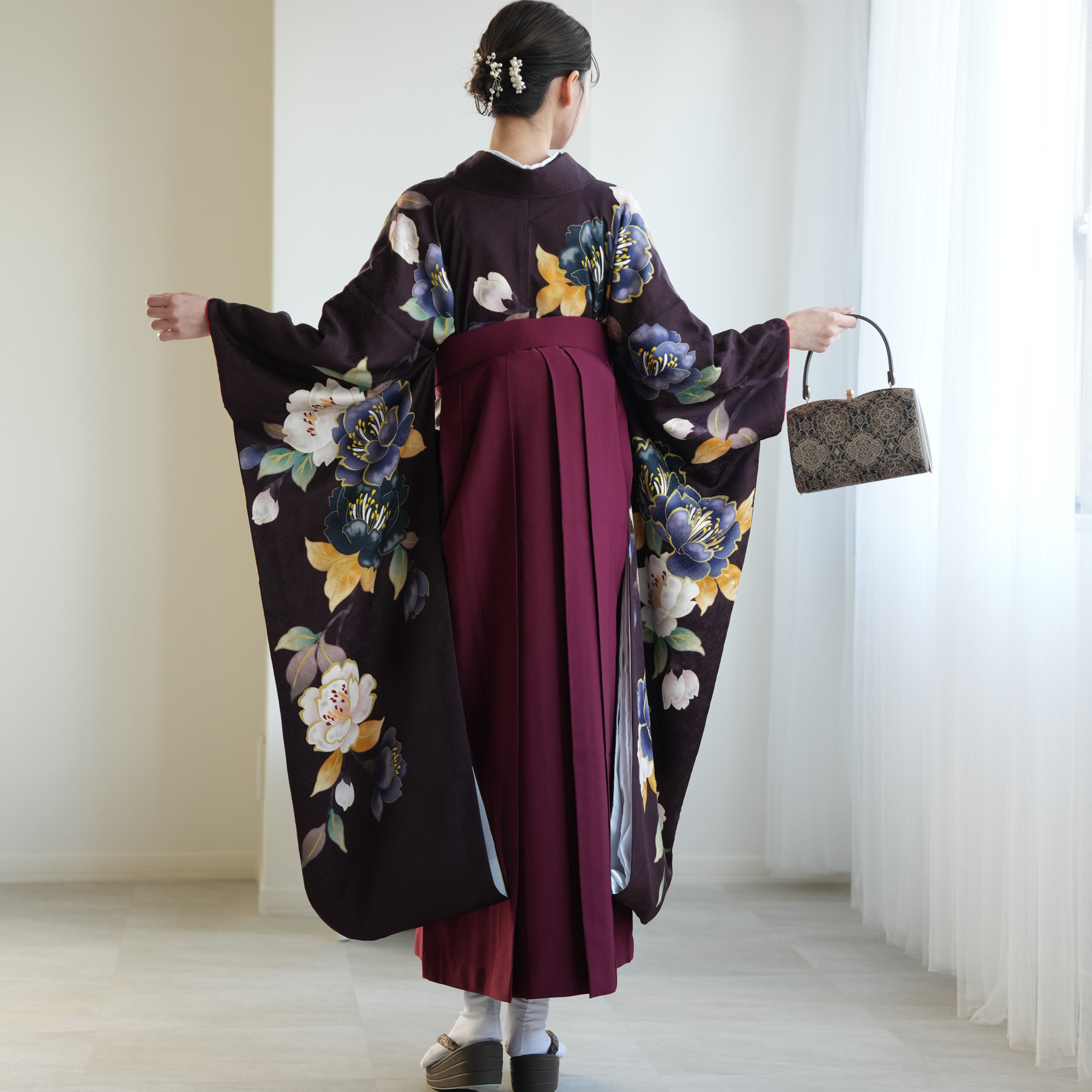 袴 レンタル 卒業式 18点セット 紫紺にレト...の詳細画像5