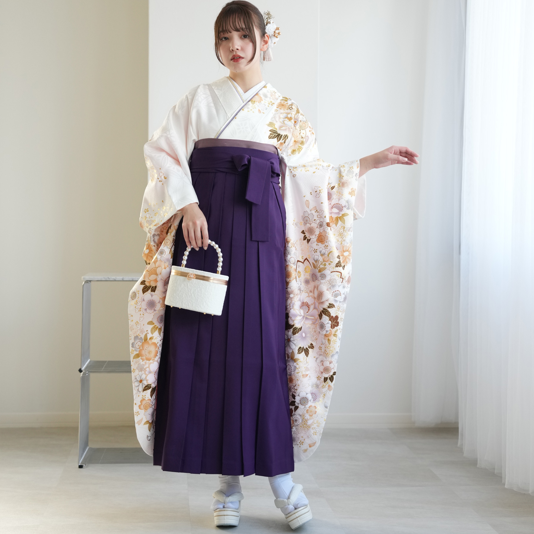 袴 レンタル 卒業式 18点セット レトロホワ...の詳細画像3