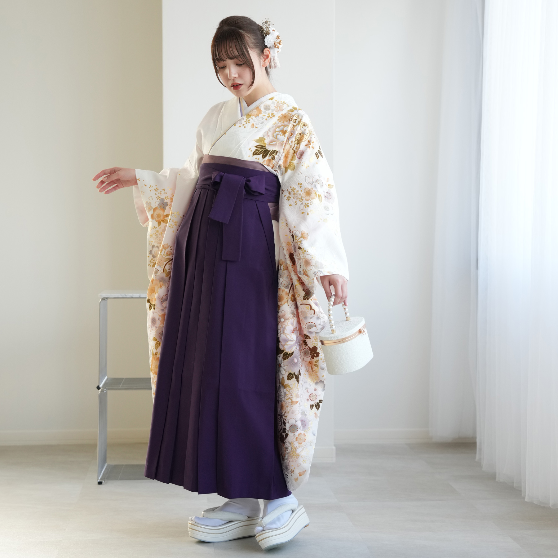 袴 レンタル 卒業式 18点セット レトロホワ...の詳細画像4