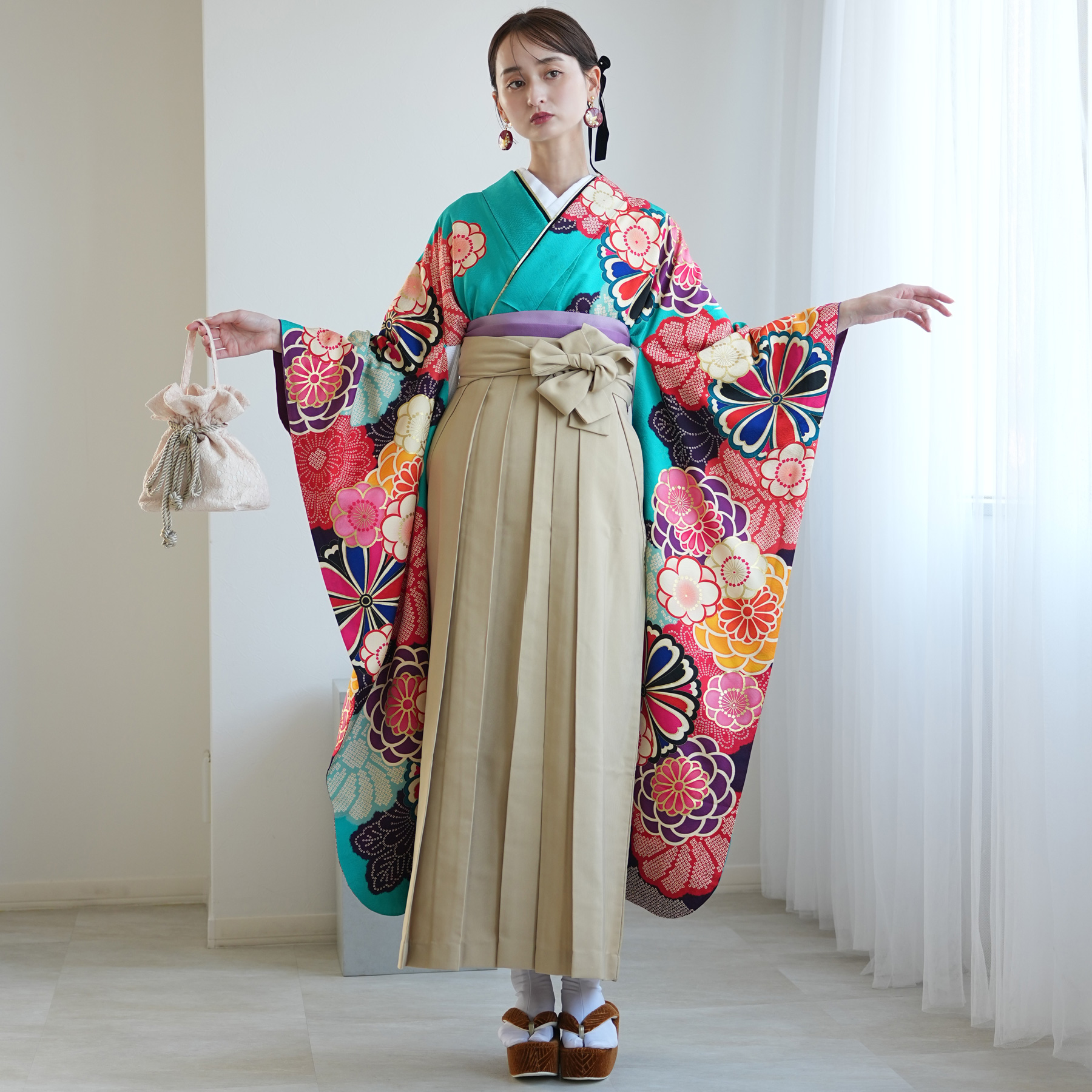 袴 レンタル 卒業式 18点セット レトロ水色...の詳細画像3