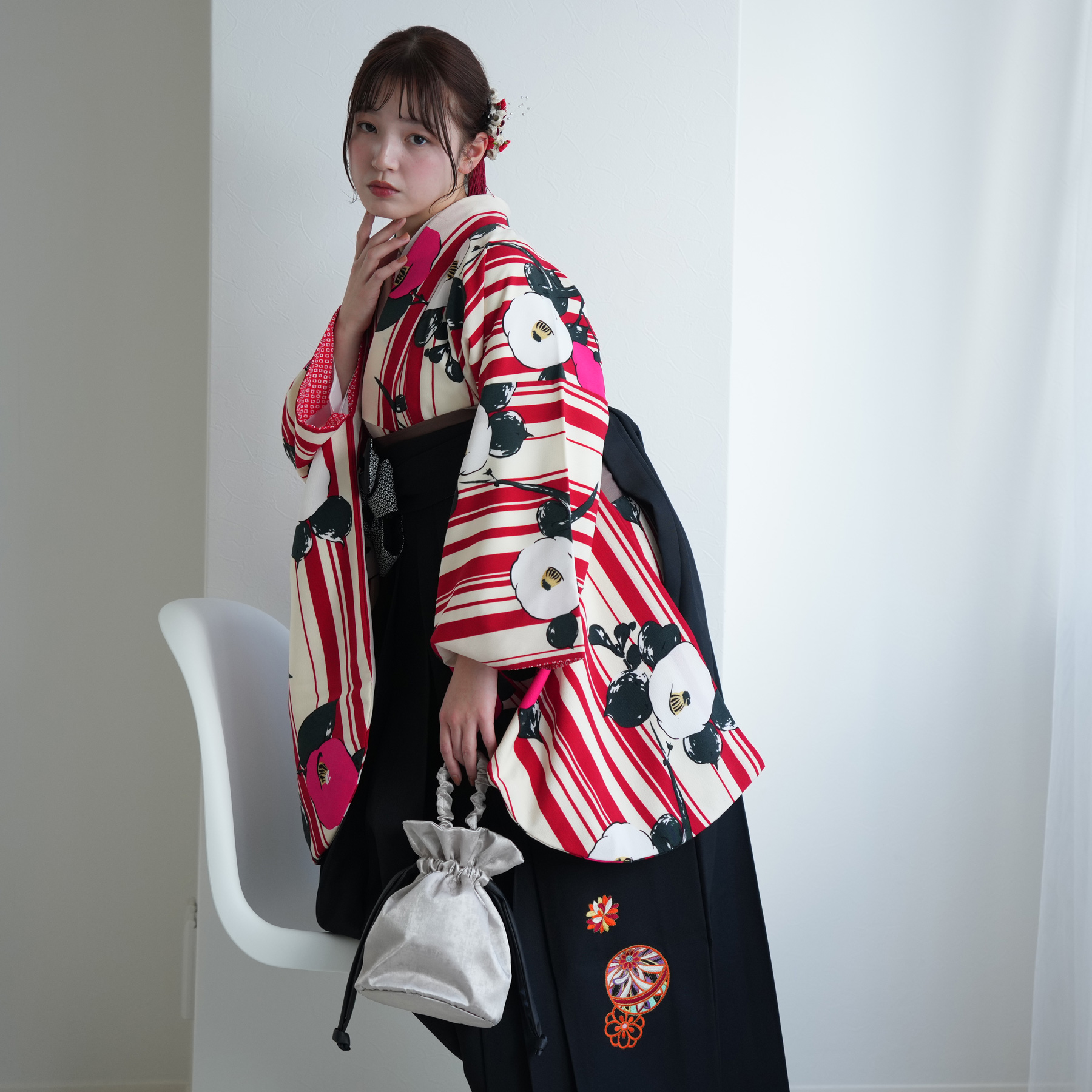 2尺袖 ブランド 九重 ポリエステル着物 袴用 モダン 袴 レンタル 卒業式 2尺袖着物 17点セット 九重 レトロ モダン