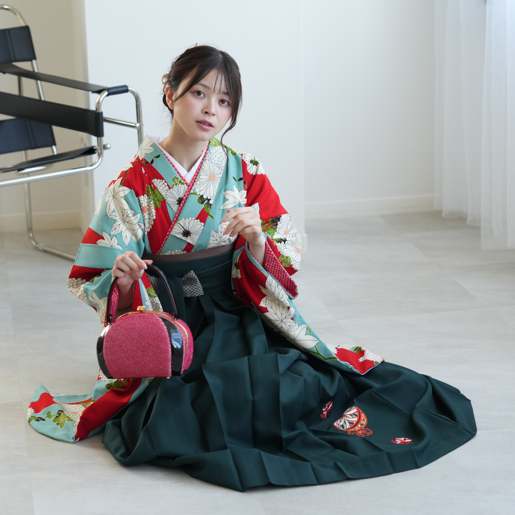 卒業式 二尺袖着物と袴2点セット 袴 レンタル 卒業式 2尺袖着物 17点セット 九重 レトロ モダン