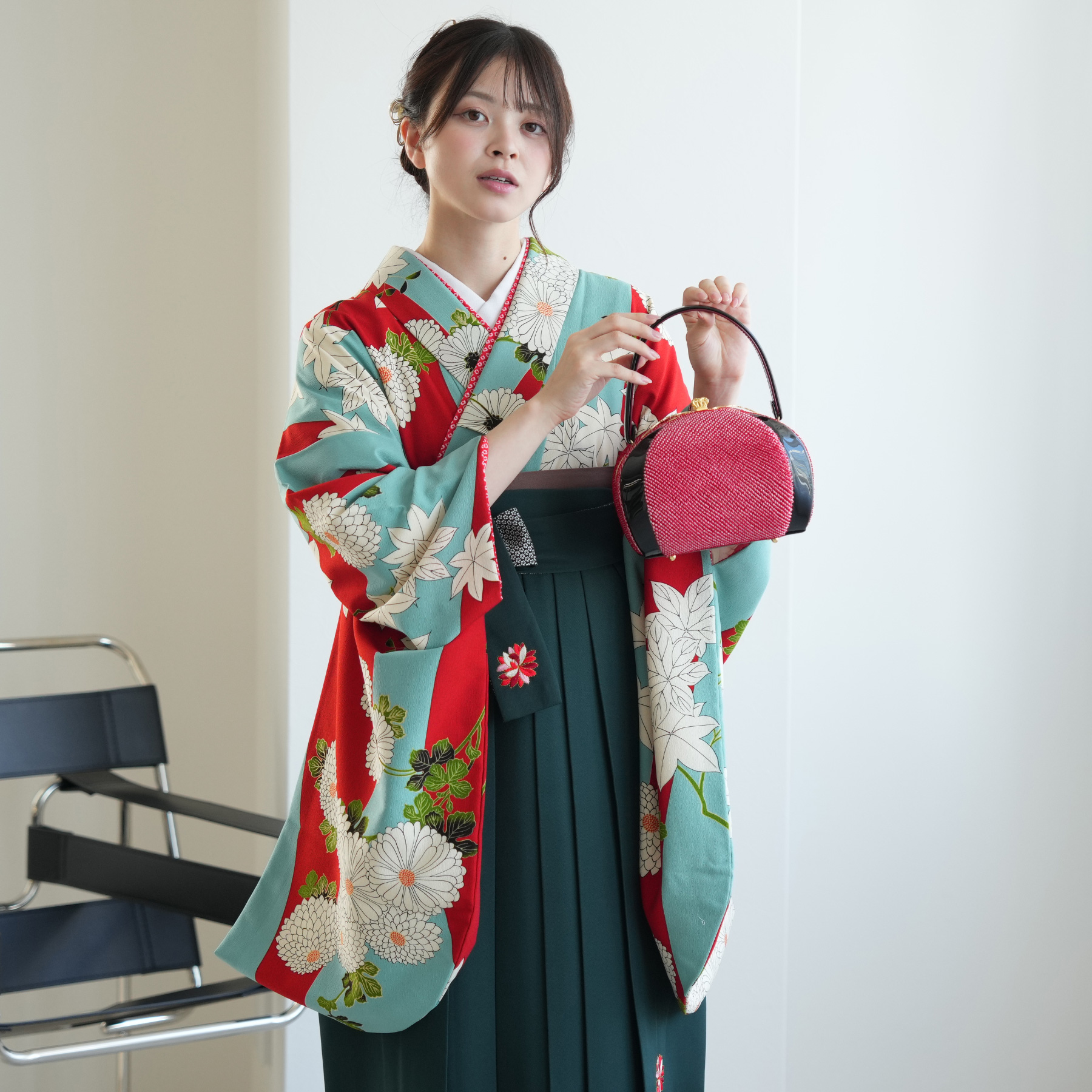 2尺袖着物 袴向き モダン ダマスク柄 ポリエステル 躾糸付き 卒業式などにも 袴 レンタル 卒業式 2尺袖着物 17点セット SPIRALGIRL レトロ