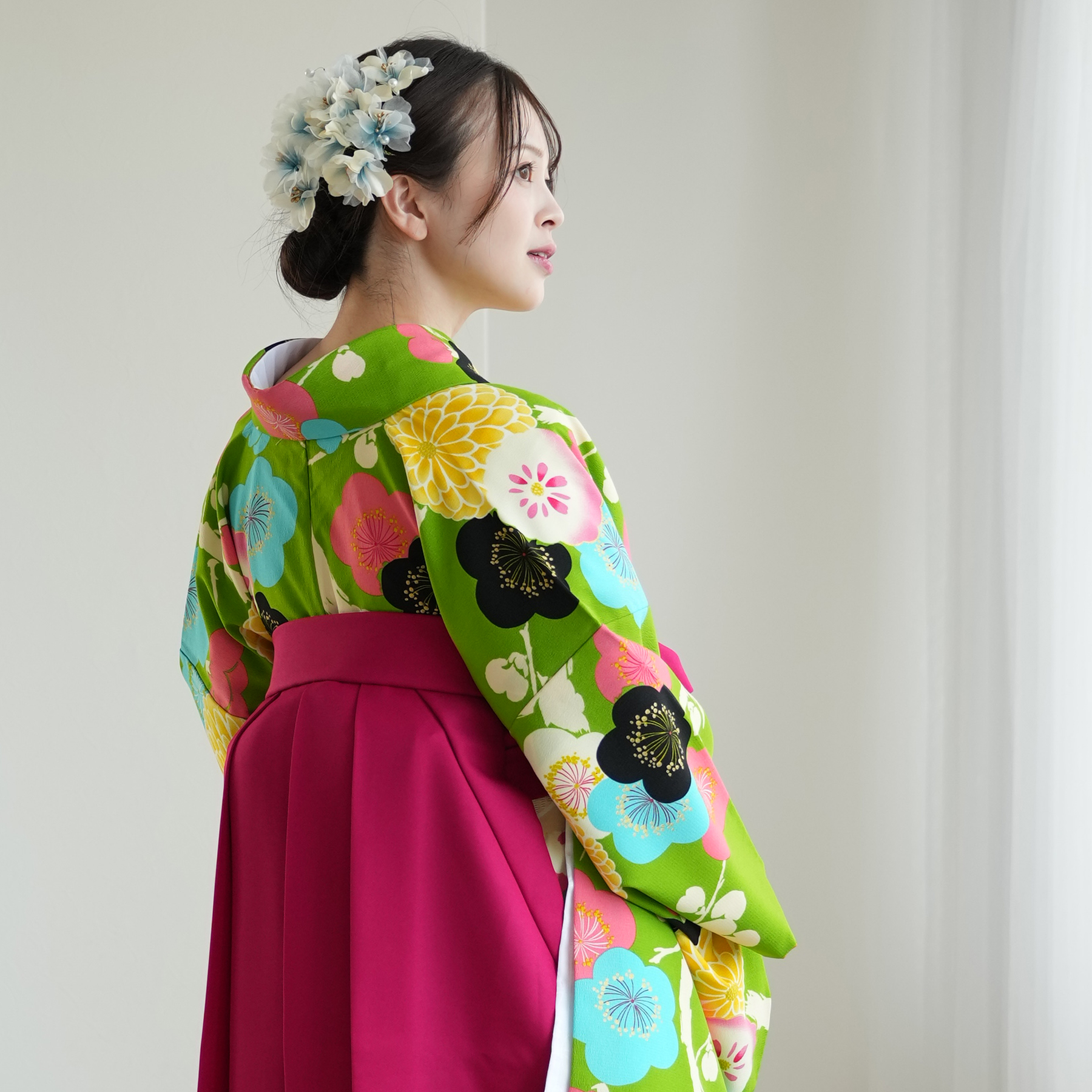 袴 レンタル 卒業式 二尺袖着物 17点セット 紅一点 レトロ 袴セット 菊
