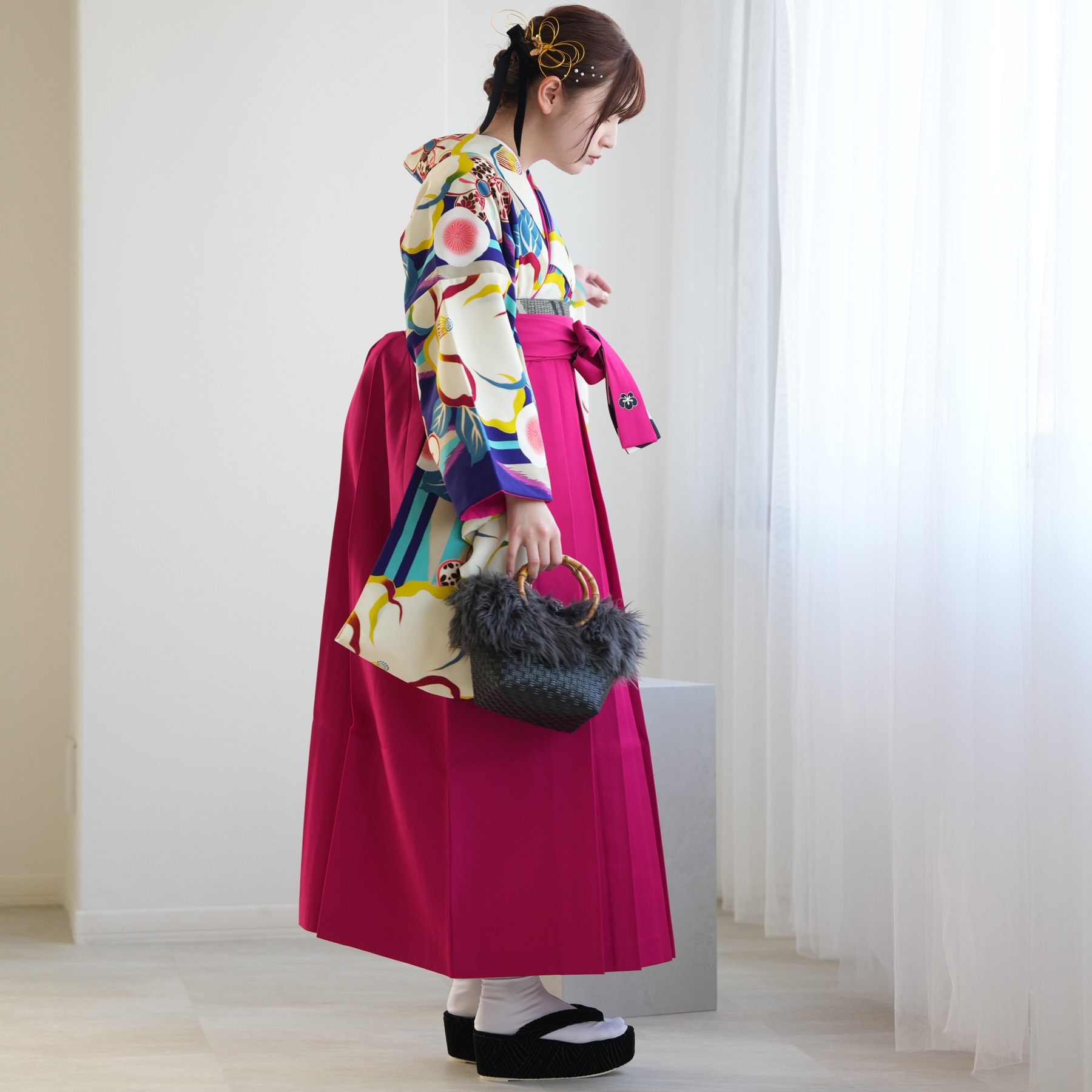 袴 レンタル 卒業式 2尺袖着物 17点セット 紅一点 レトロ モダン 袴