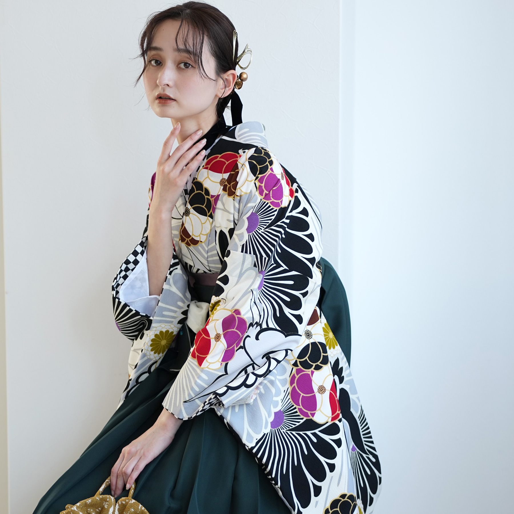 袴 レンタル 卒業式 2尺袖着物 17点セット JAPAN STYLE レトロ モダン 