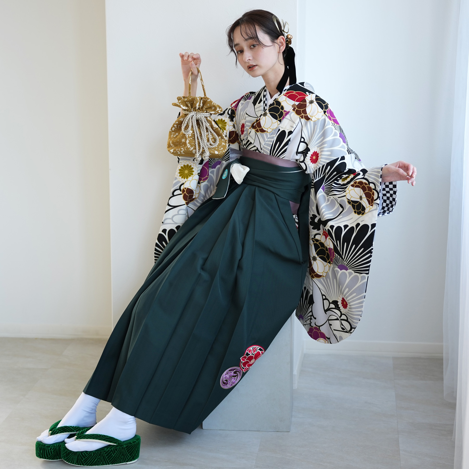 袴 レンタル 卒業式 2尺袖着物 17点セット JAPAN STYLE レトロ モダン